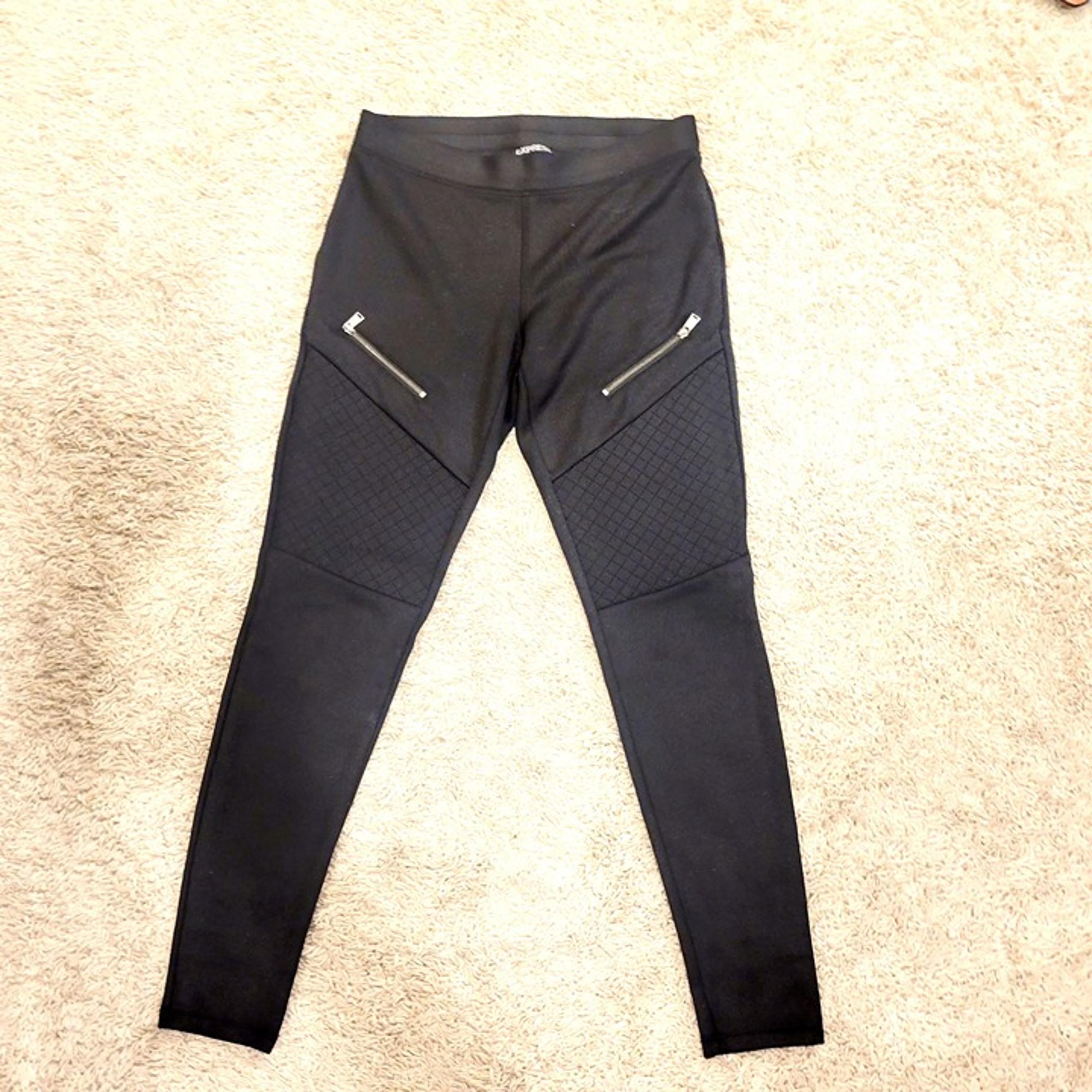 Women Express Moto Bike ZIP Quilted Faux Black Leather Leggings Pants Small   Wo