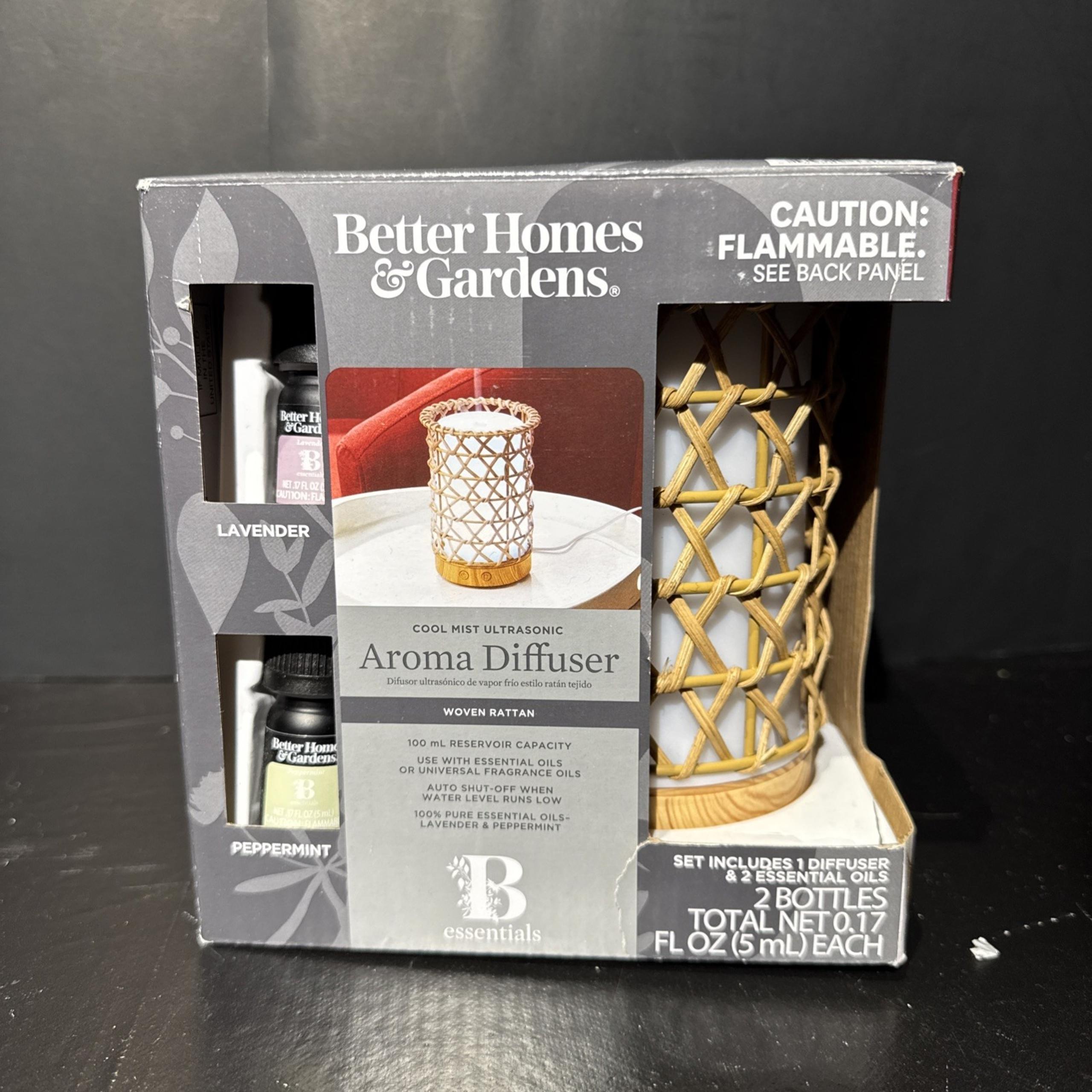 Better Homes & Gardens Cool Mist Ultrasonic Aroma Diffuser Woven Rattan W 2 OILS