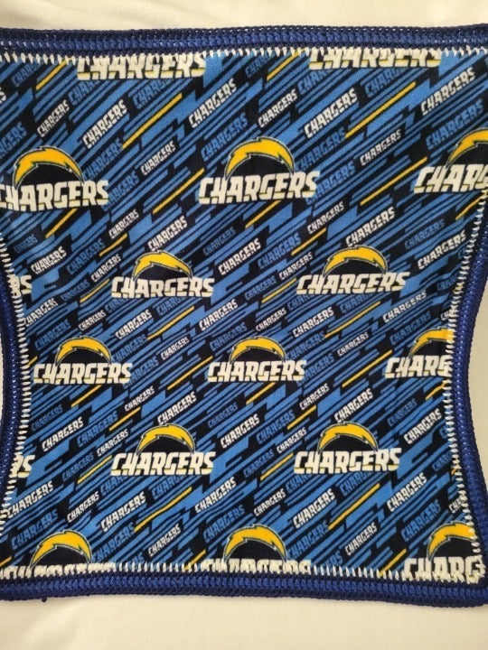 Chargers (Football) fleece baby blanket with crochet border
