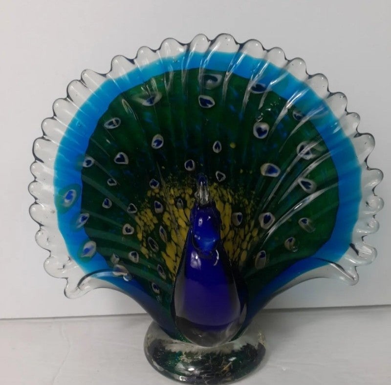 Murano Style Art Glass Peacock Figurine Paperweight Murano Style Art Glass Peacock Figurine Paperweight