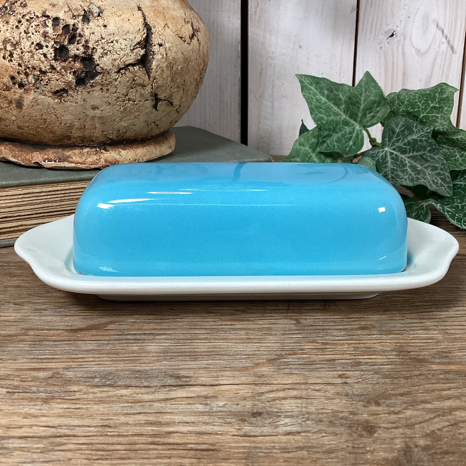 Vintage MCM Royal China Blue Heaven Lidded Covered Butter Dish