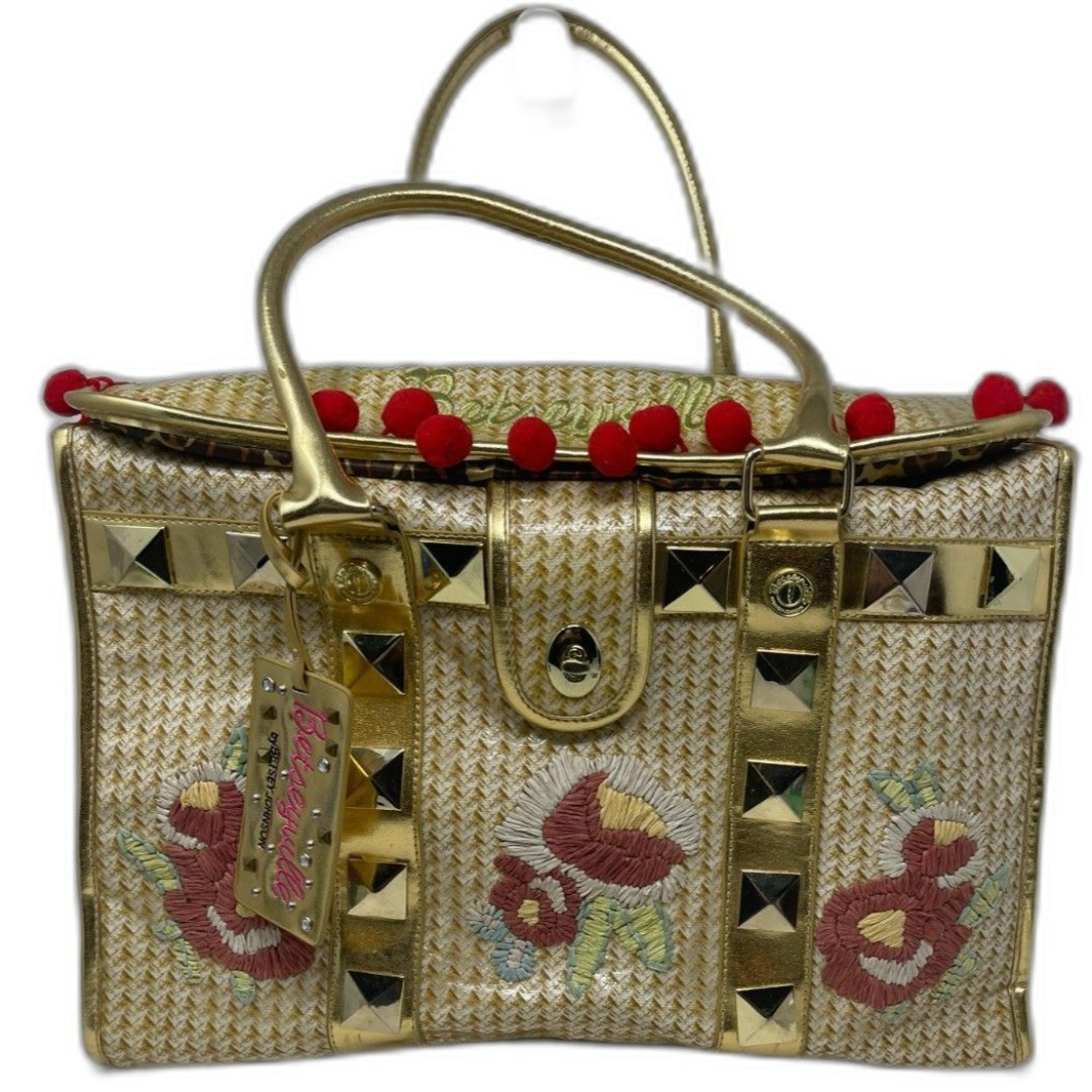 Betsey Johnson Betseyville Metallic Picnic Basket Weekender Tote HAND Bag READ