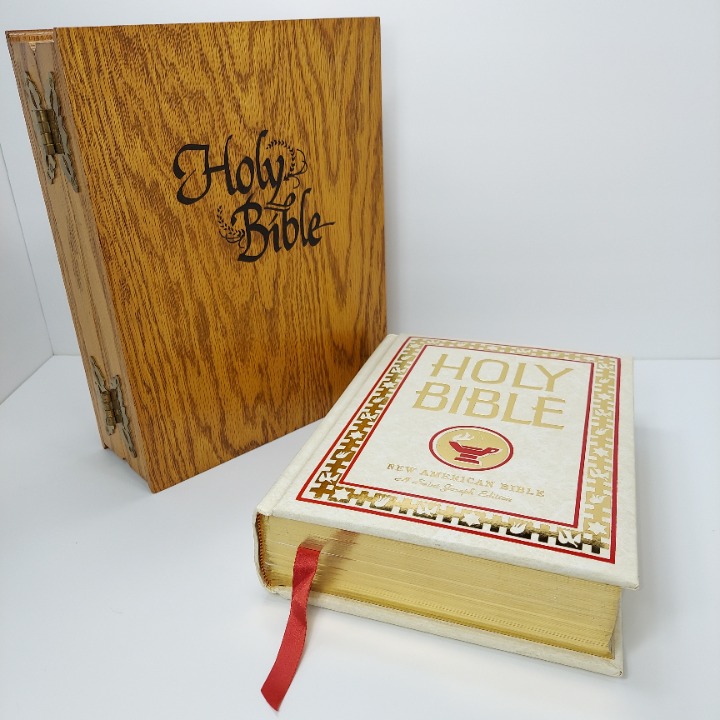 St. Joseph Family Edition New American Illustrated Holy Bible & Wooden Case