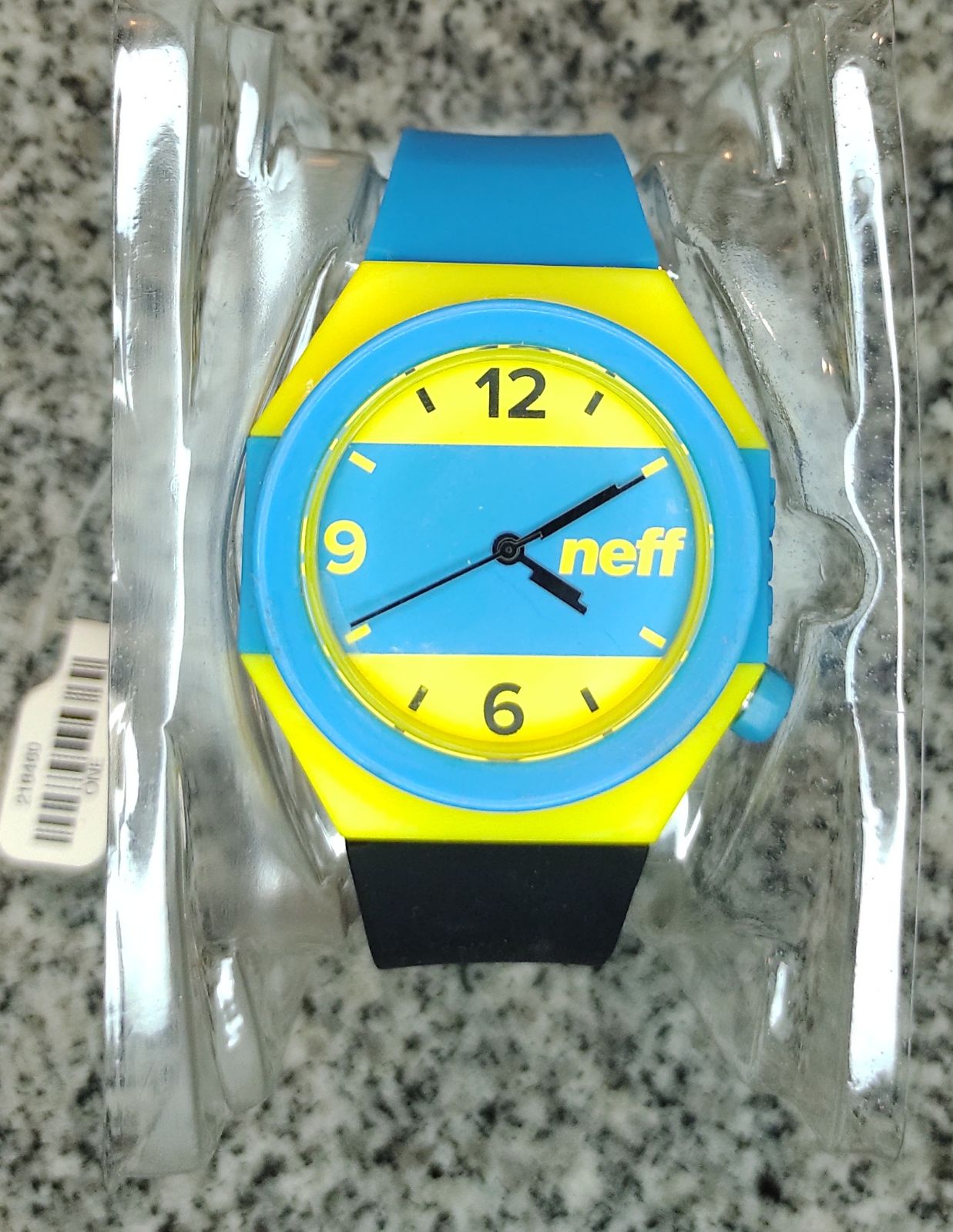 NWT Neff Stripe Watch Cyan, Yellow & Black With New Battery