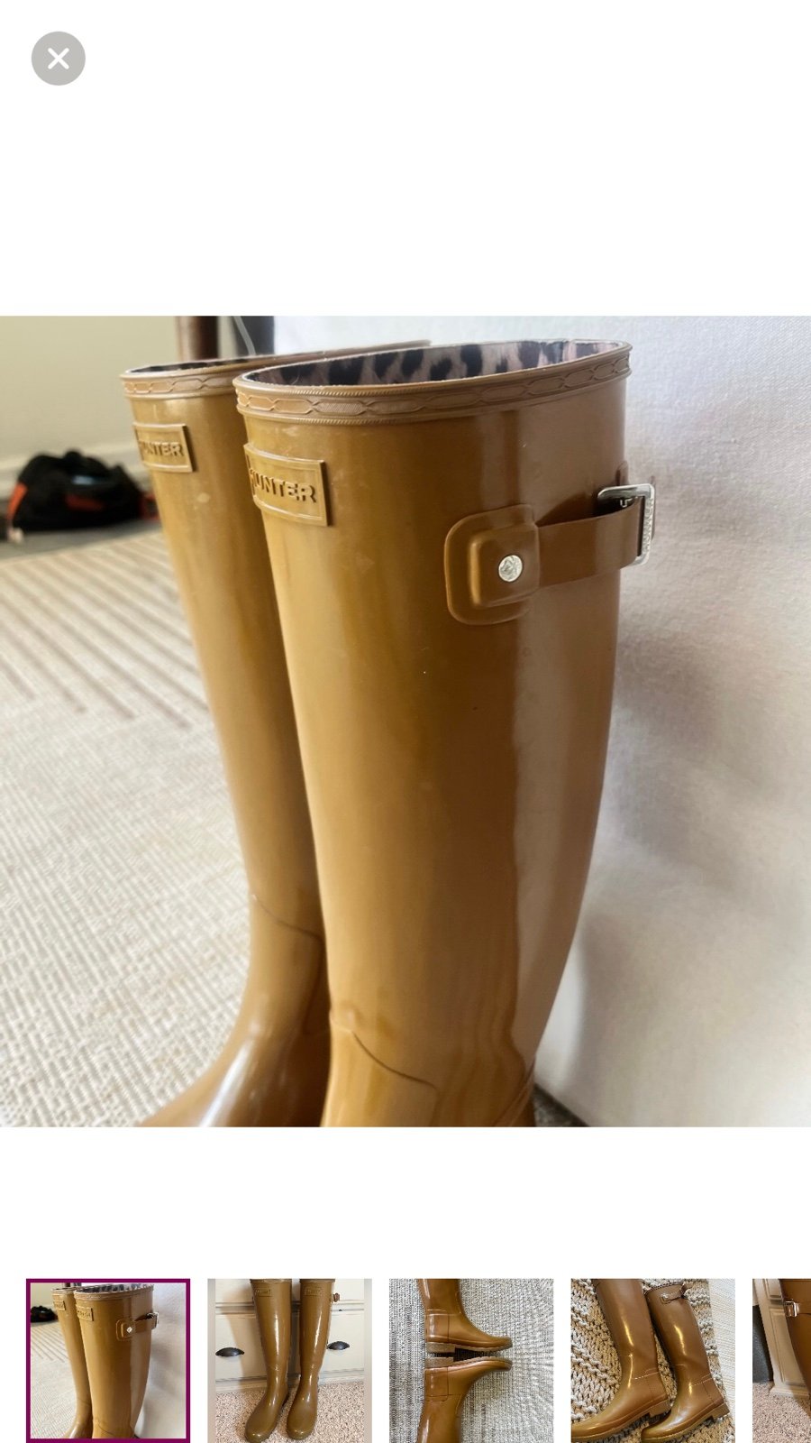 HUNTER Refined Tall Boots Camel and Cat print Size 8