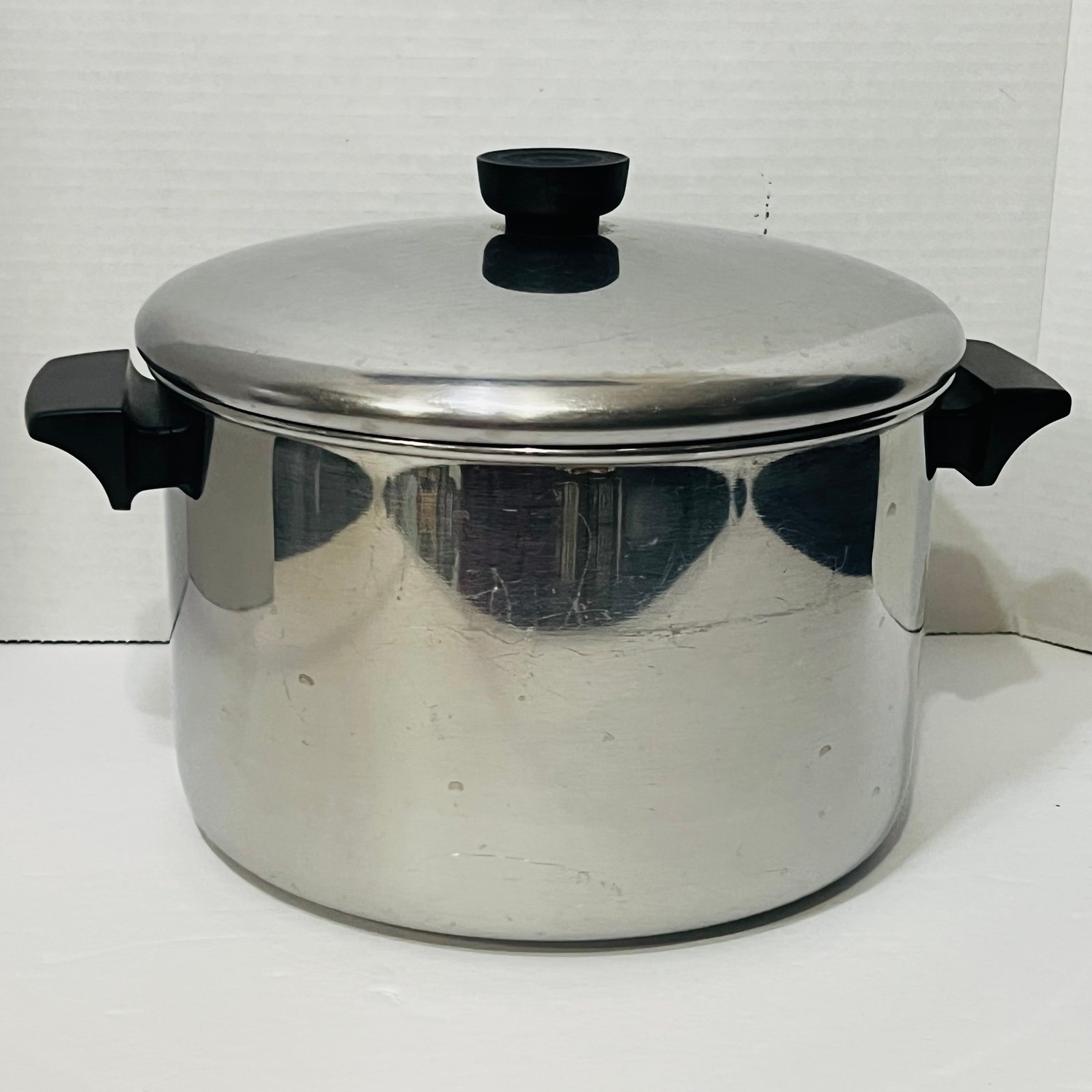 Revere Ware 6 Qt Stock Pot & Lid Disc Bottom Stainless Steel Clinton IL USA 94f