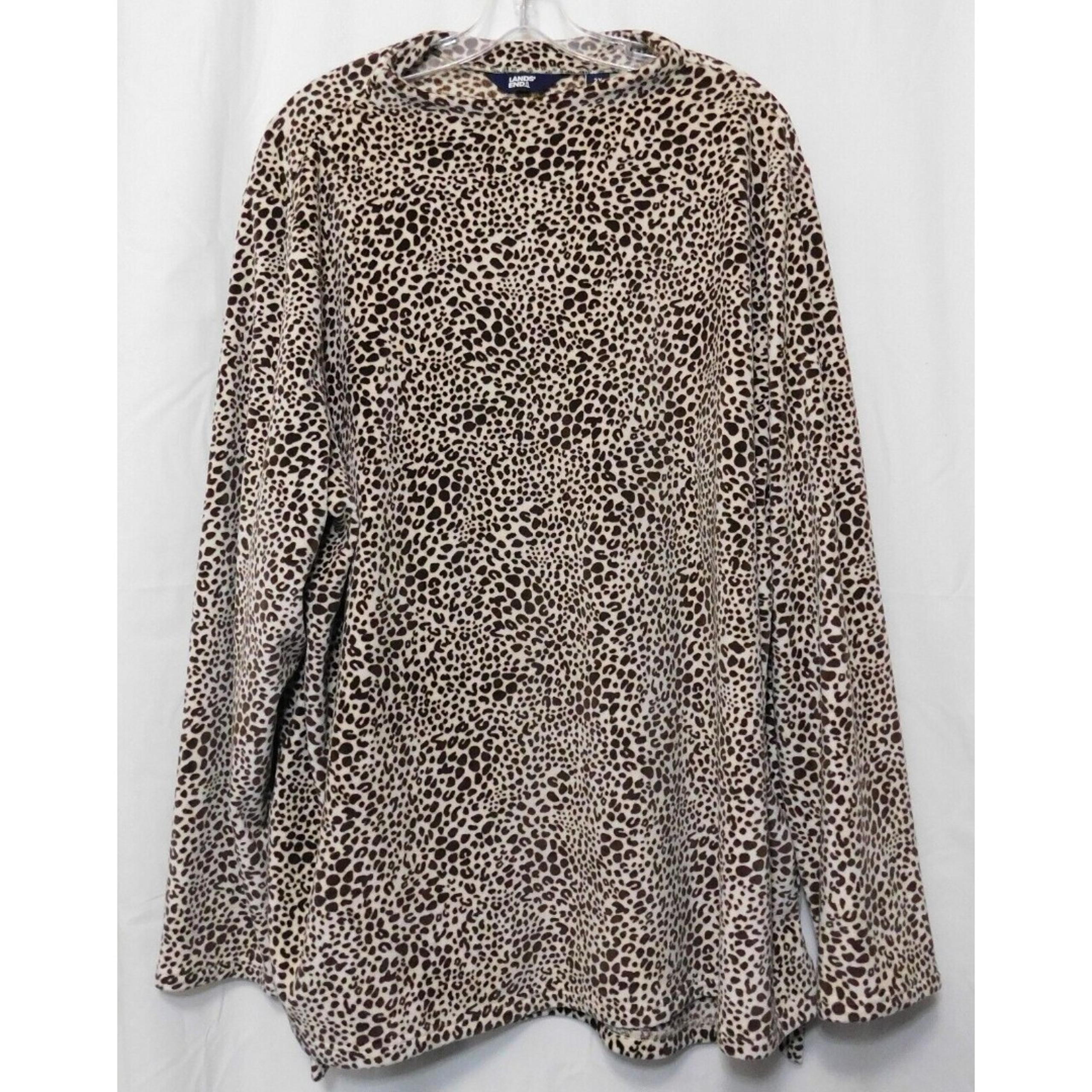 Lands End Mock Neck Soft Fleece Pullover Womens Plus 2X Stretch Top Animal Print
