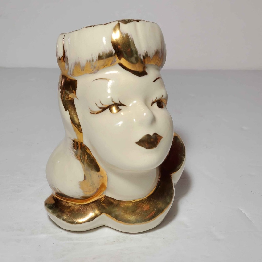 Lady Head Vase Gold Small 5 Vintage