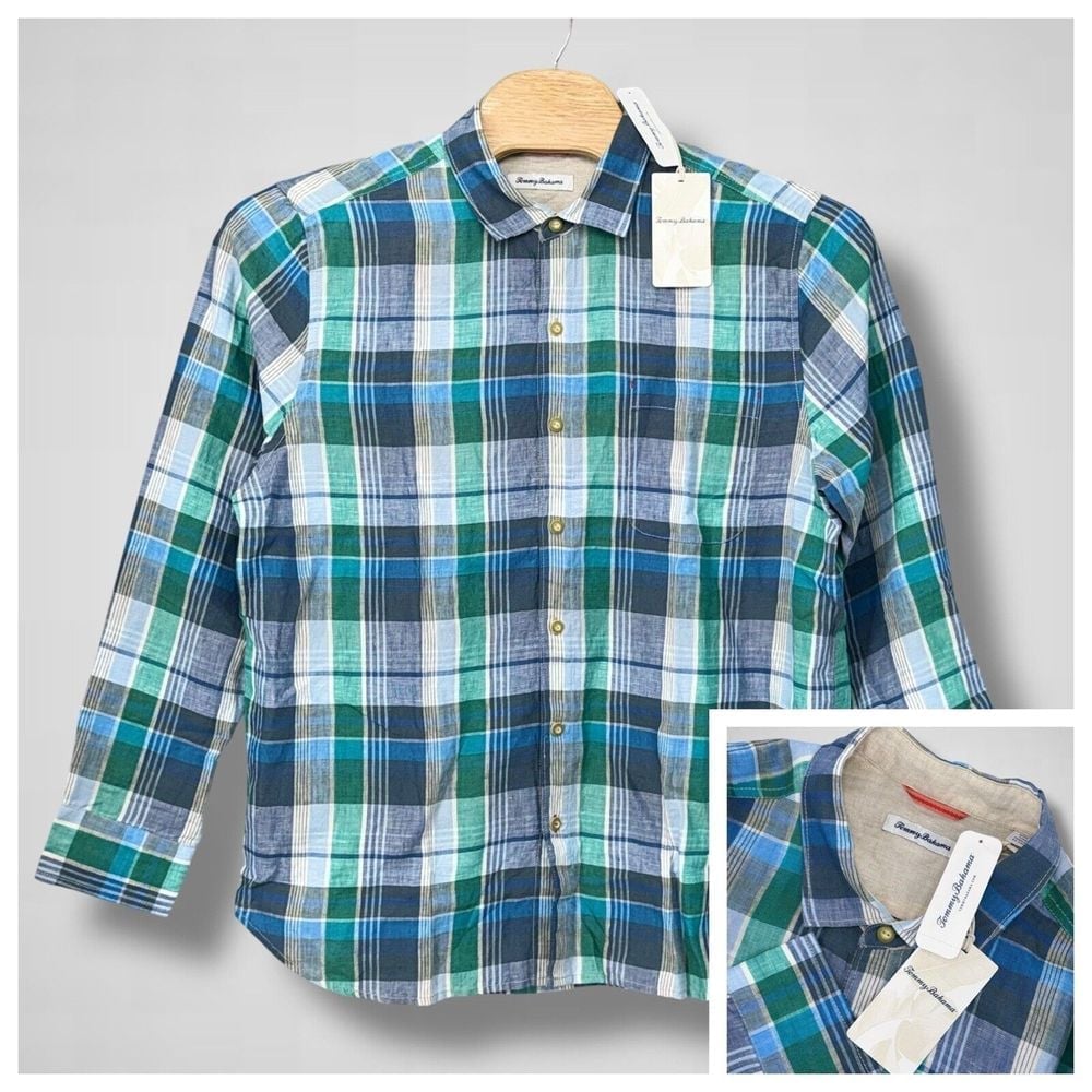 Tommy Bahama Vero Beach Madras Linen Shirt Mens XL Castaway Green Plaid NWT
