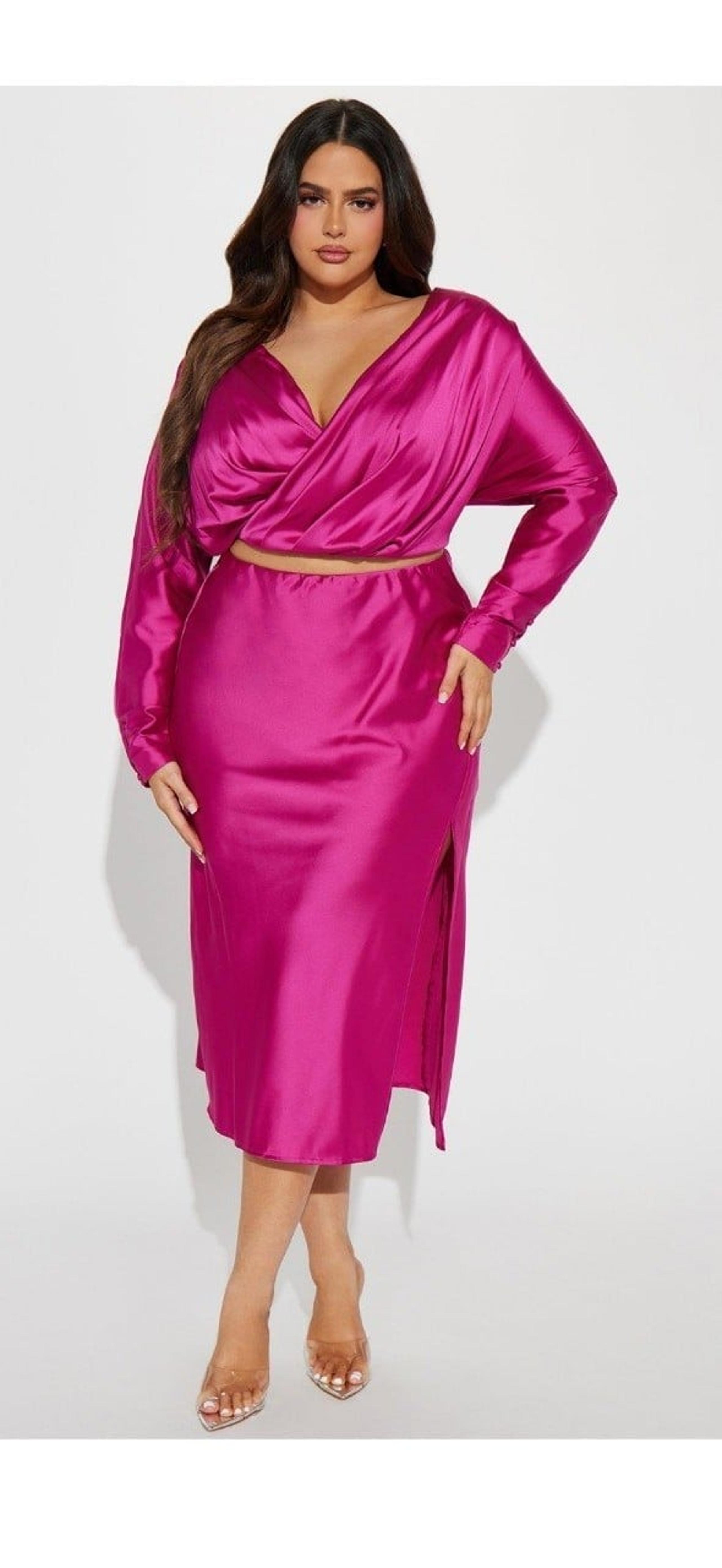 Finding my way satin skirt set fashion Nova- magenta XL