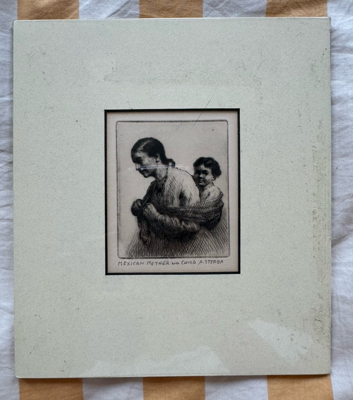Antique 1935 Original Etching by Antonin Sterba: “Mexican Mother & Child”