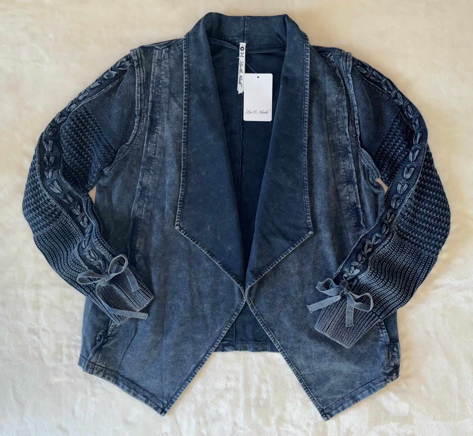 NWT Leo & Nicole Long Sleeve Knitted Fold Hem Jacket w/Pockets bib