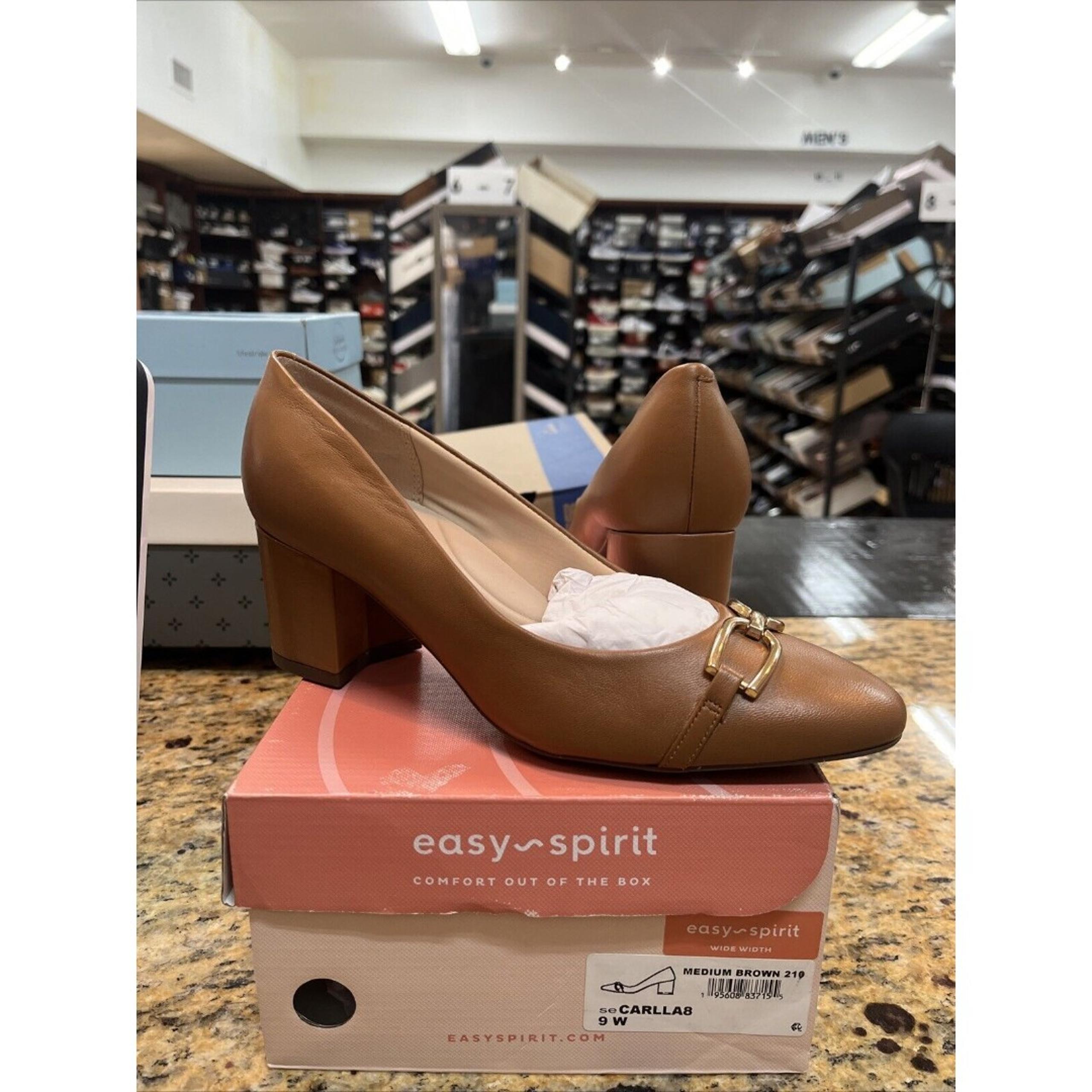 Easy Spirit Carlla Pumps Women's Medium Brown Leather Slip-on Block Size 9W