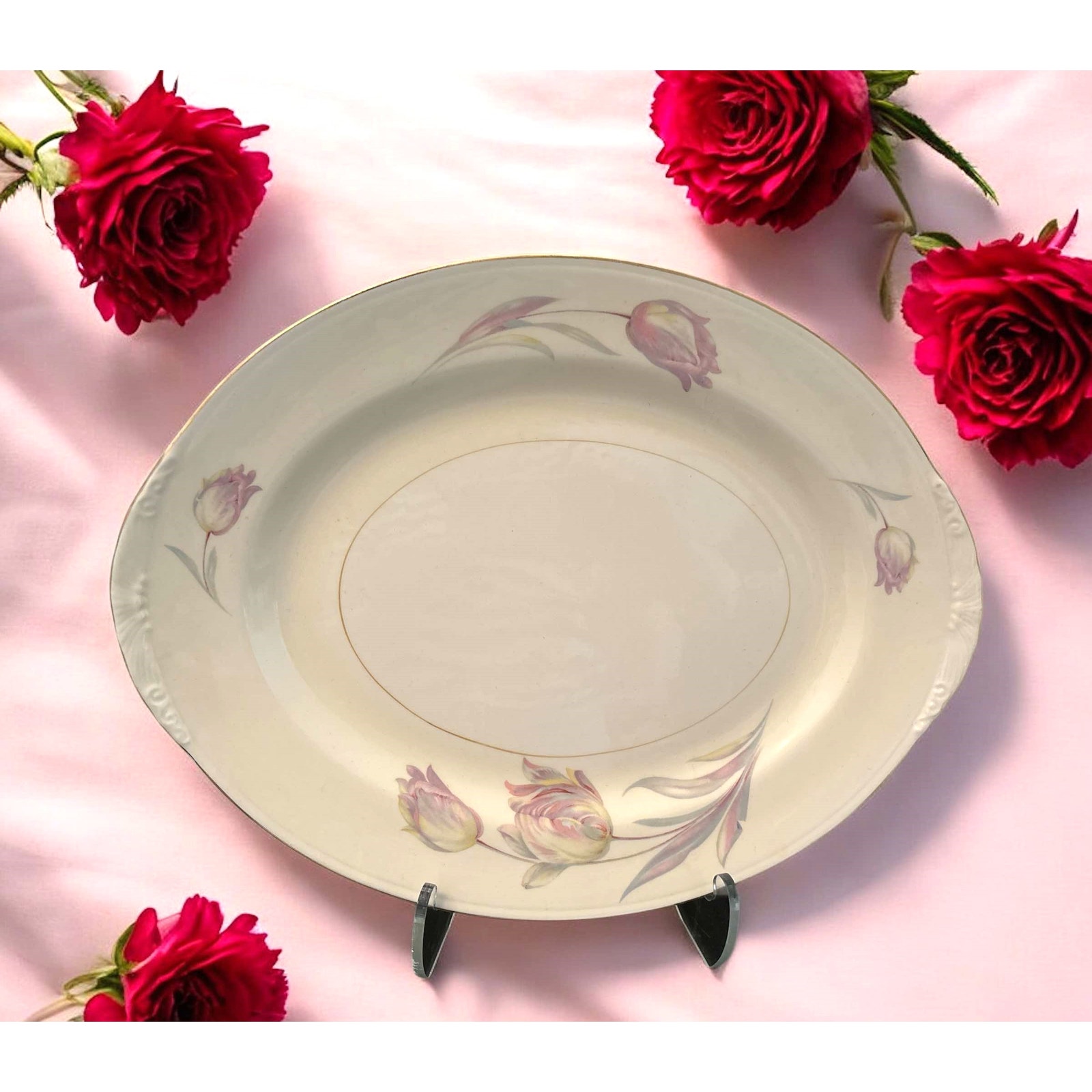 Vintage Nautilus Tulip Eggshell Georgian Homer Laughlin Large Oblong Platter USA