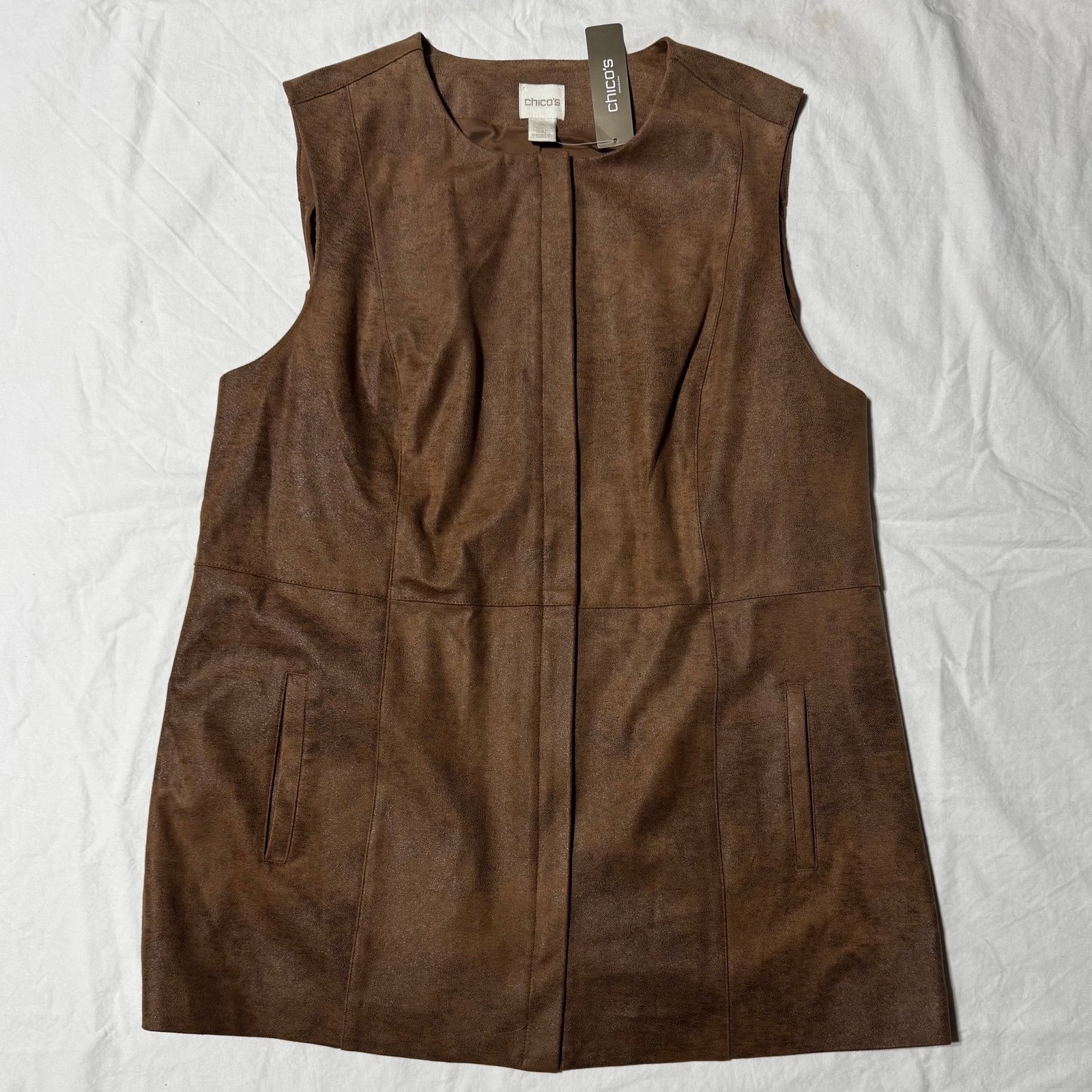 NWT 149 Chico’s sz 2 (12 14) Faux Suede Zip Front Long Edgy Vest