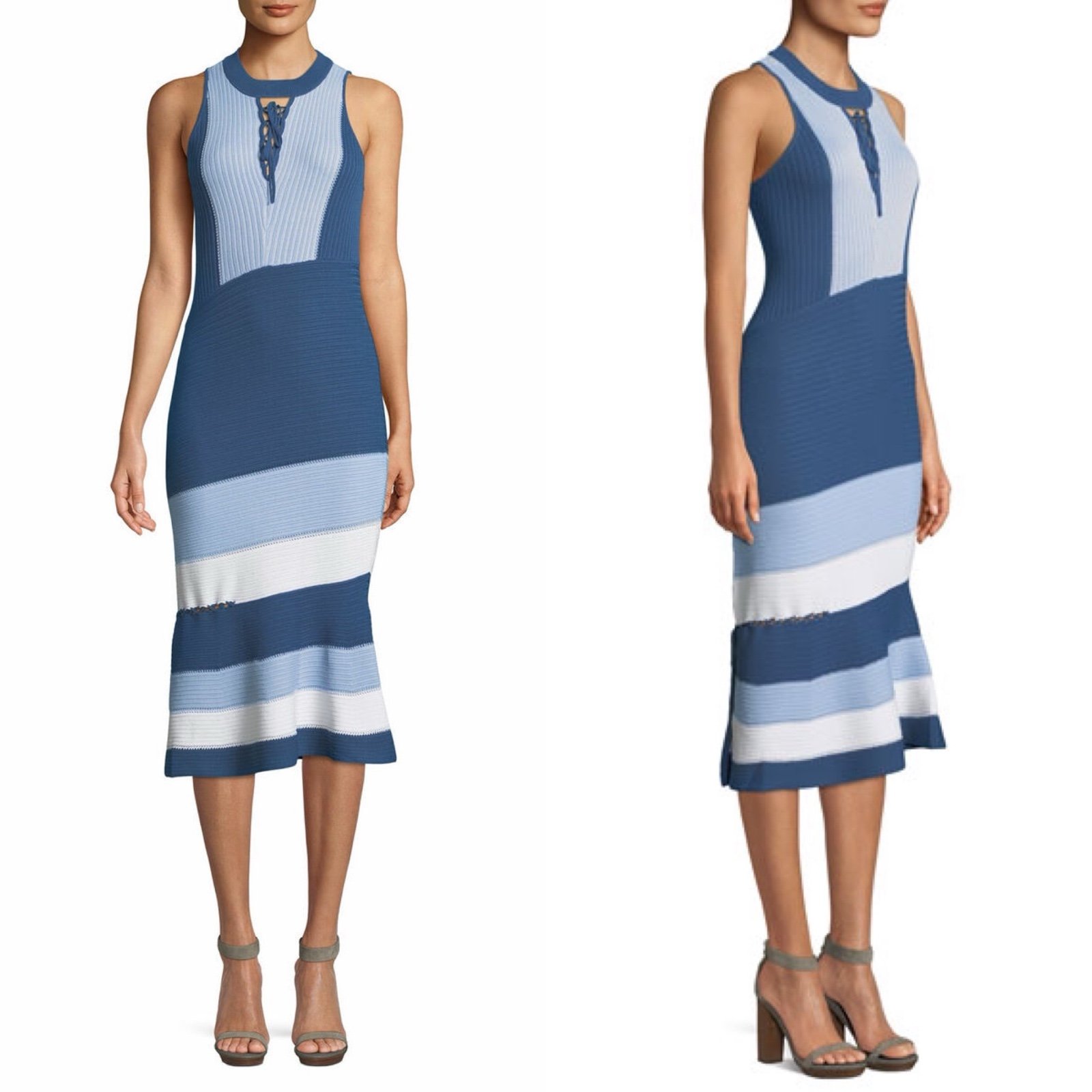Jonathan Simkhai rib-knit colorblock lace-up midi dress size S small