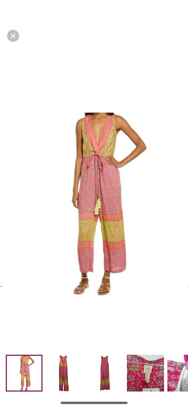 Raga Anthropologie Jumpsuit Womens M Boho Paisley Floral Sleeveless V neck