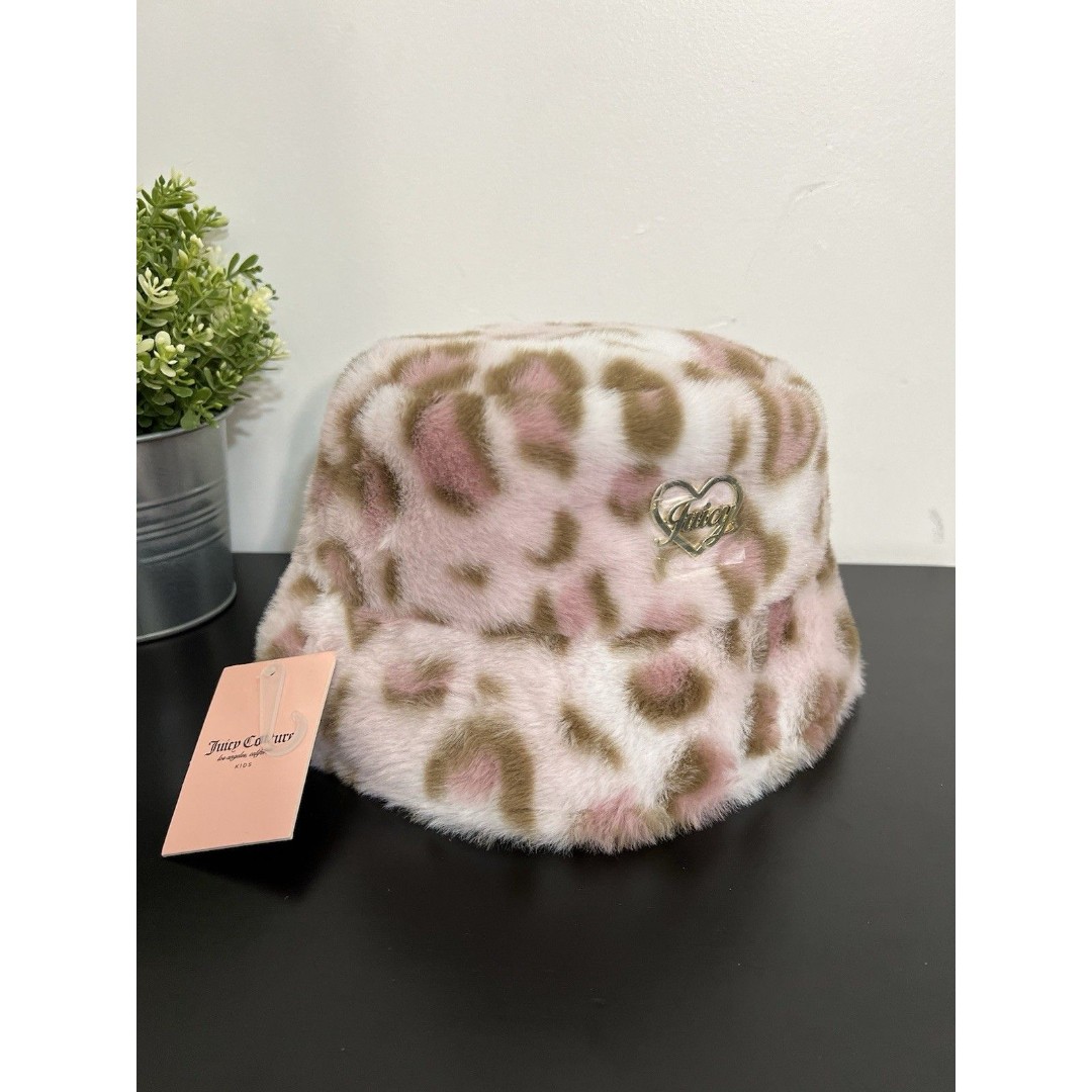 Juicy Couture Kids Faux Fur Leopard Bucket Hat – Pink/Brown
