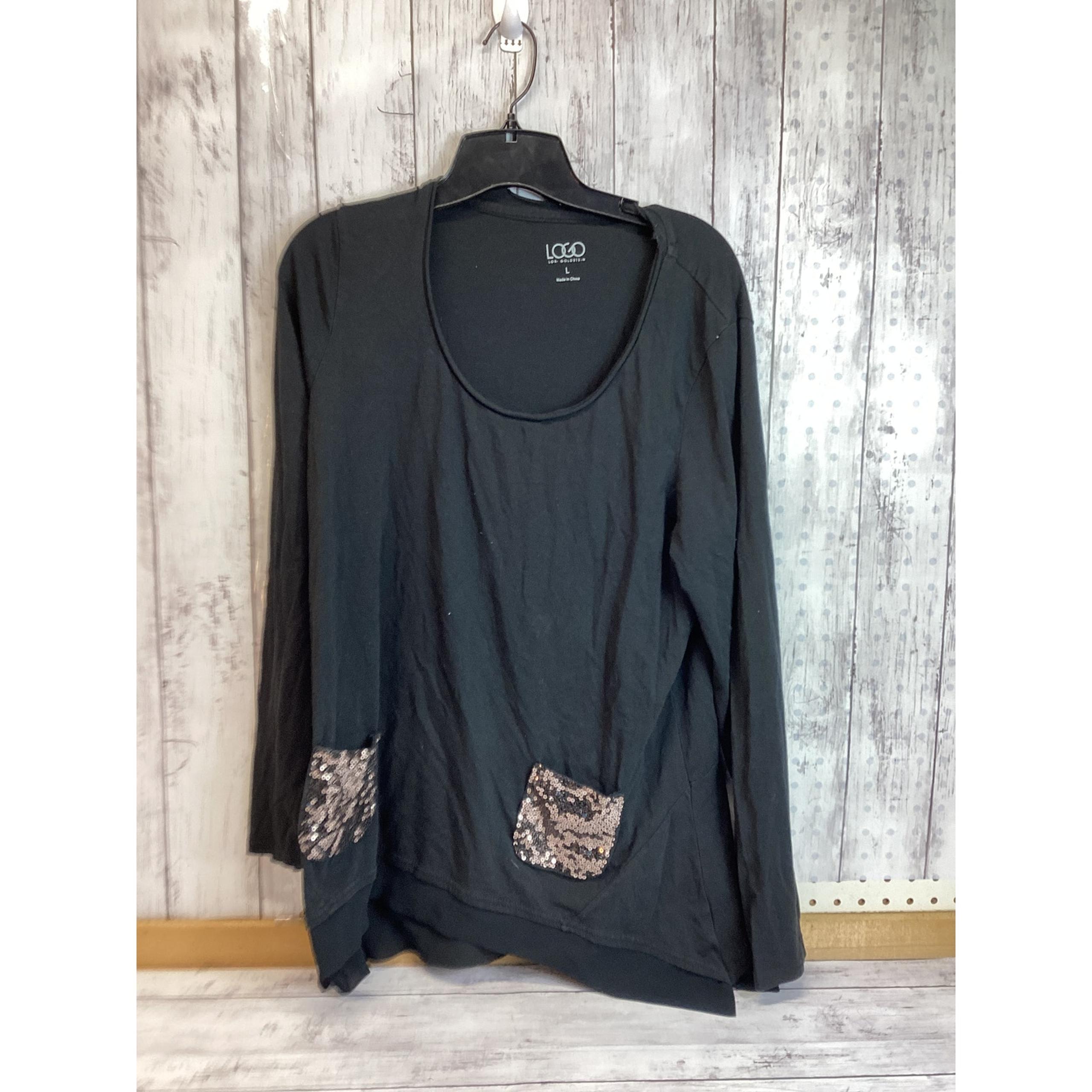 LOGO Lori Goldstein Black Women's Long Sleeve Top Large