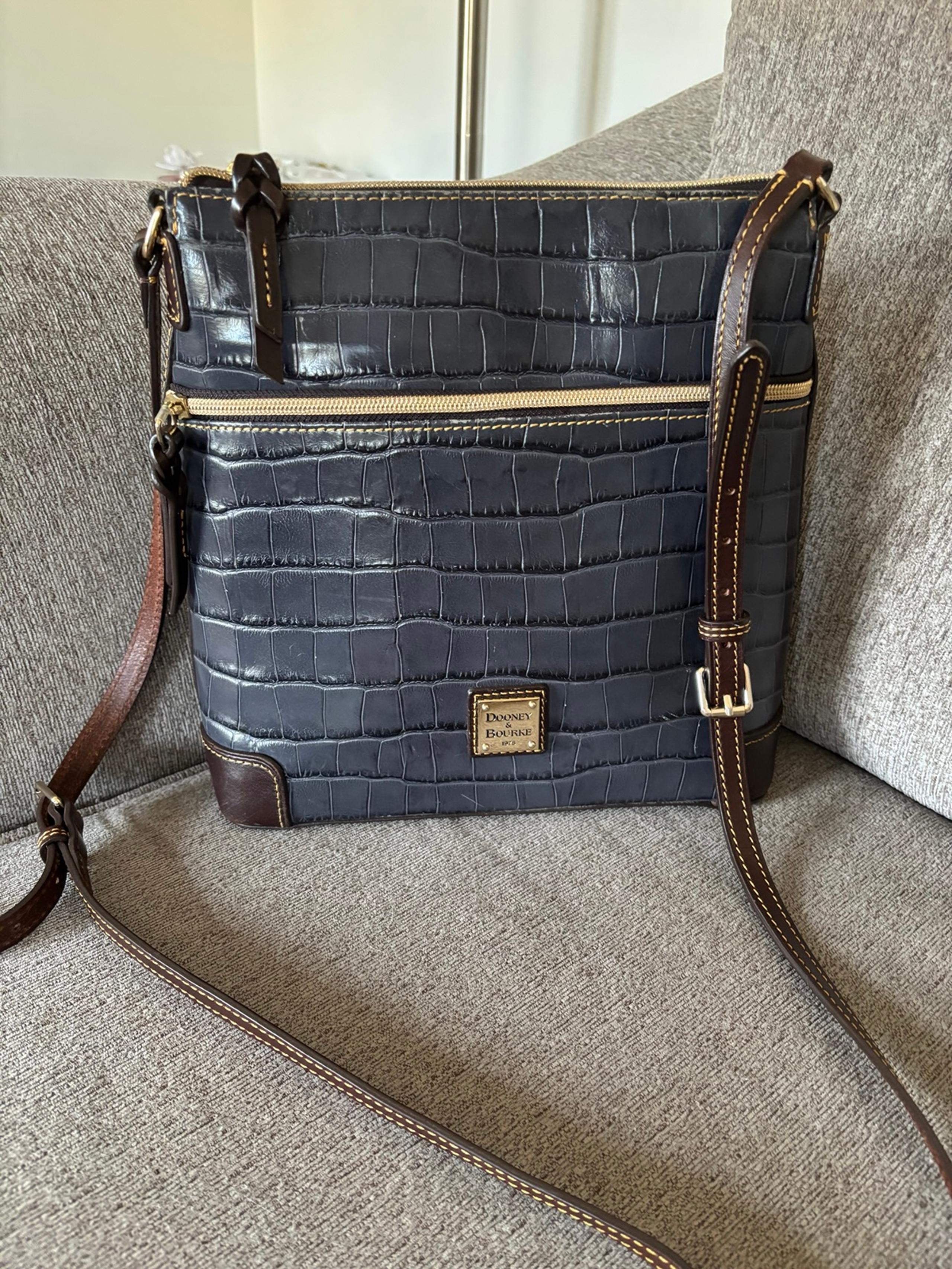 Dooney & Bourke Denim Grey Blue Exotic Croco Oakdale Crossbody Bag
