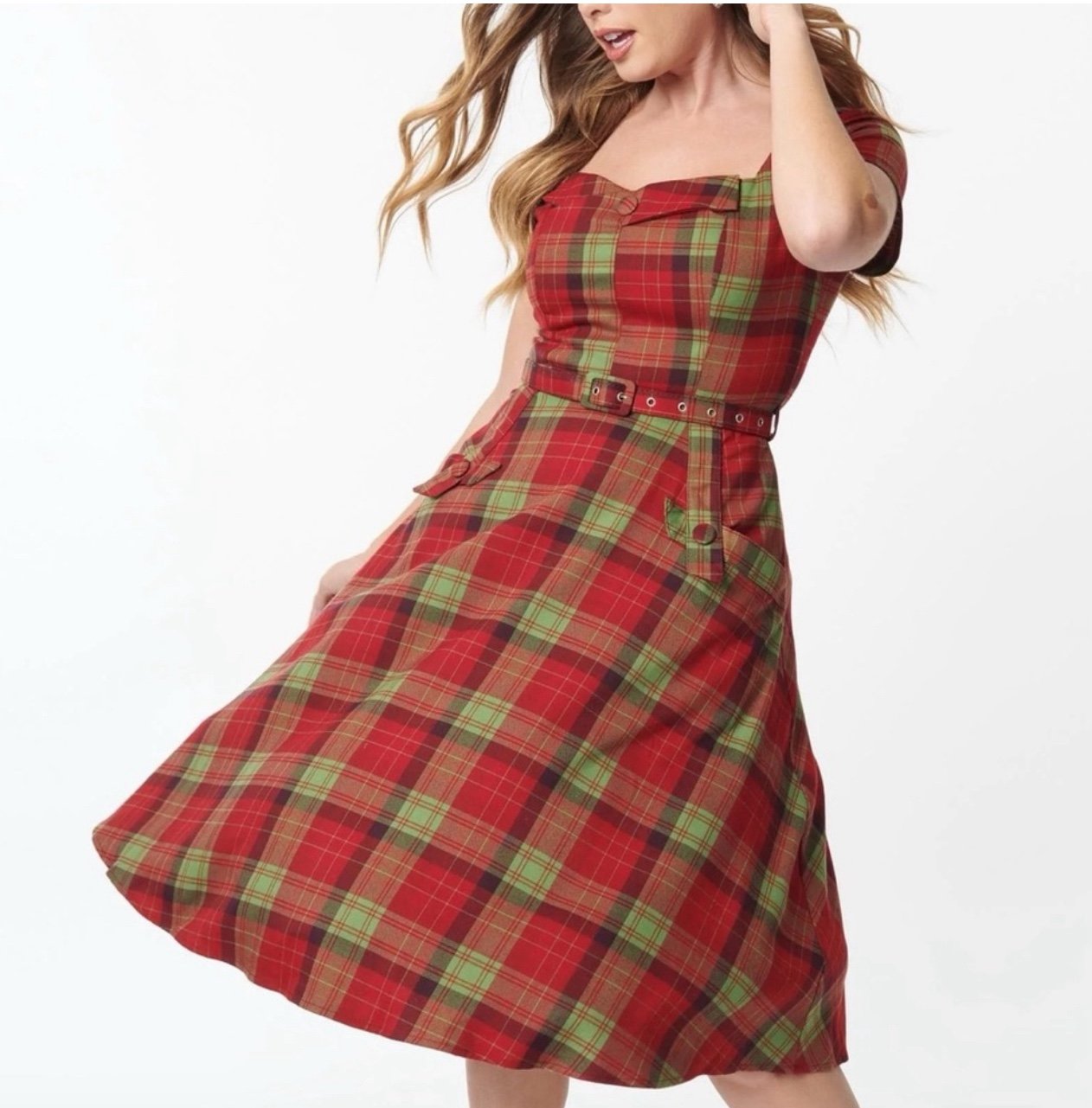Voodoo Vixen Red Green Plaid Marine Swing Dress NWT Womens Size 12-14 XXL Retro