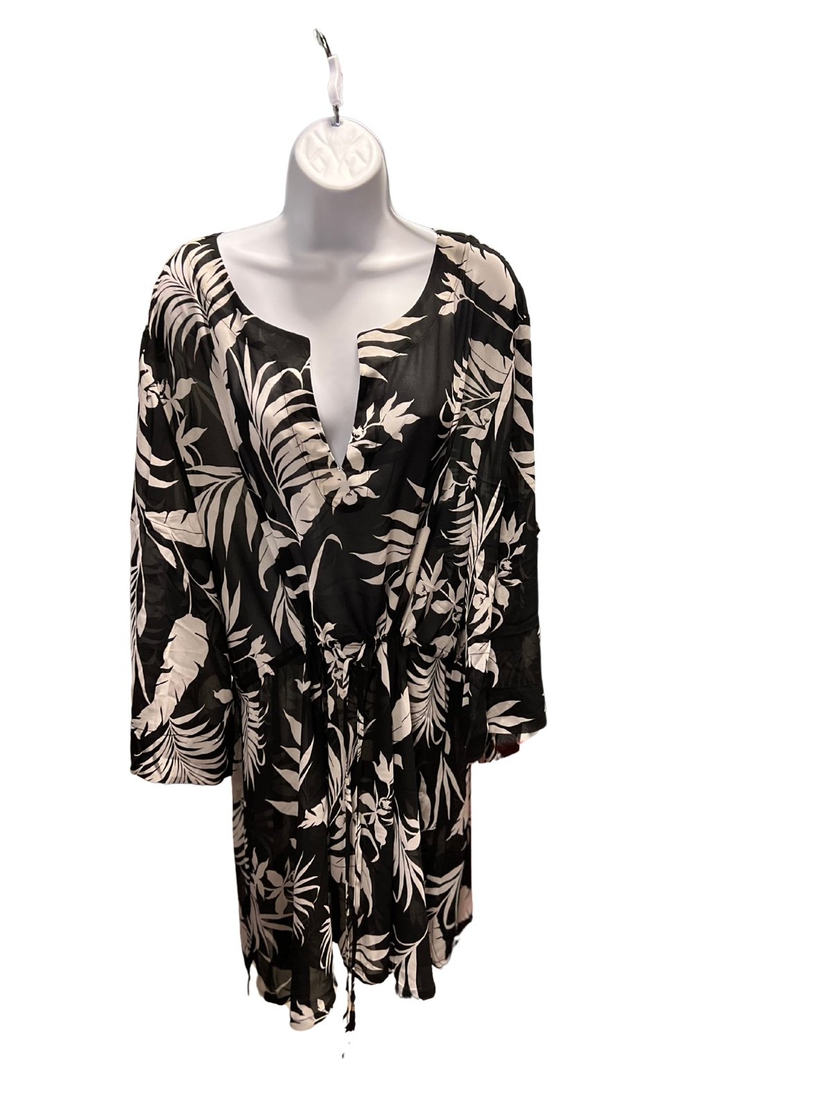 Jantzen Women's Dress Woven Printed Cover-Up Tropical Black Sz 1X
