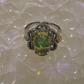 NWOB 925 Sterling Silver Opal and Diamond Ring Size 7 1/4 Signed JS
