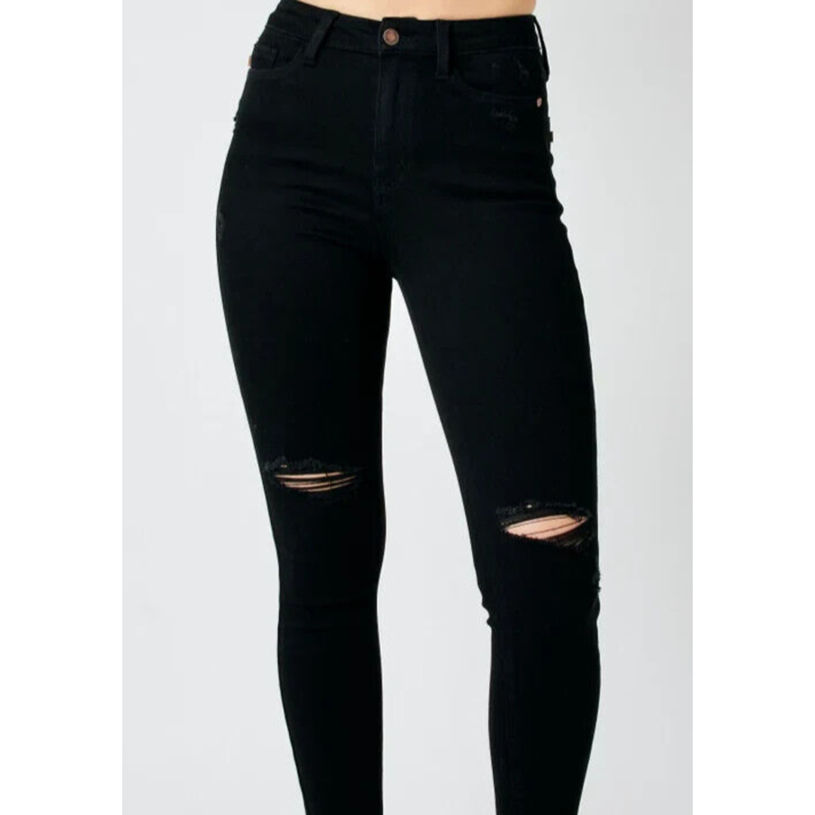 JUDY BLUE Low Rise Straight Skinny Leg Black Ripped Knee Jeans Size 9 / 29