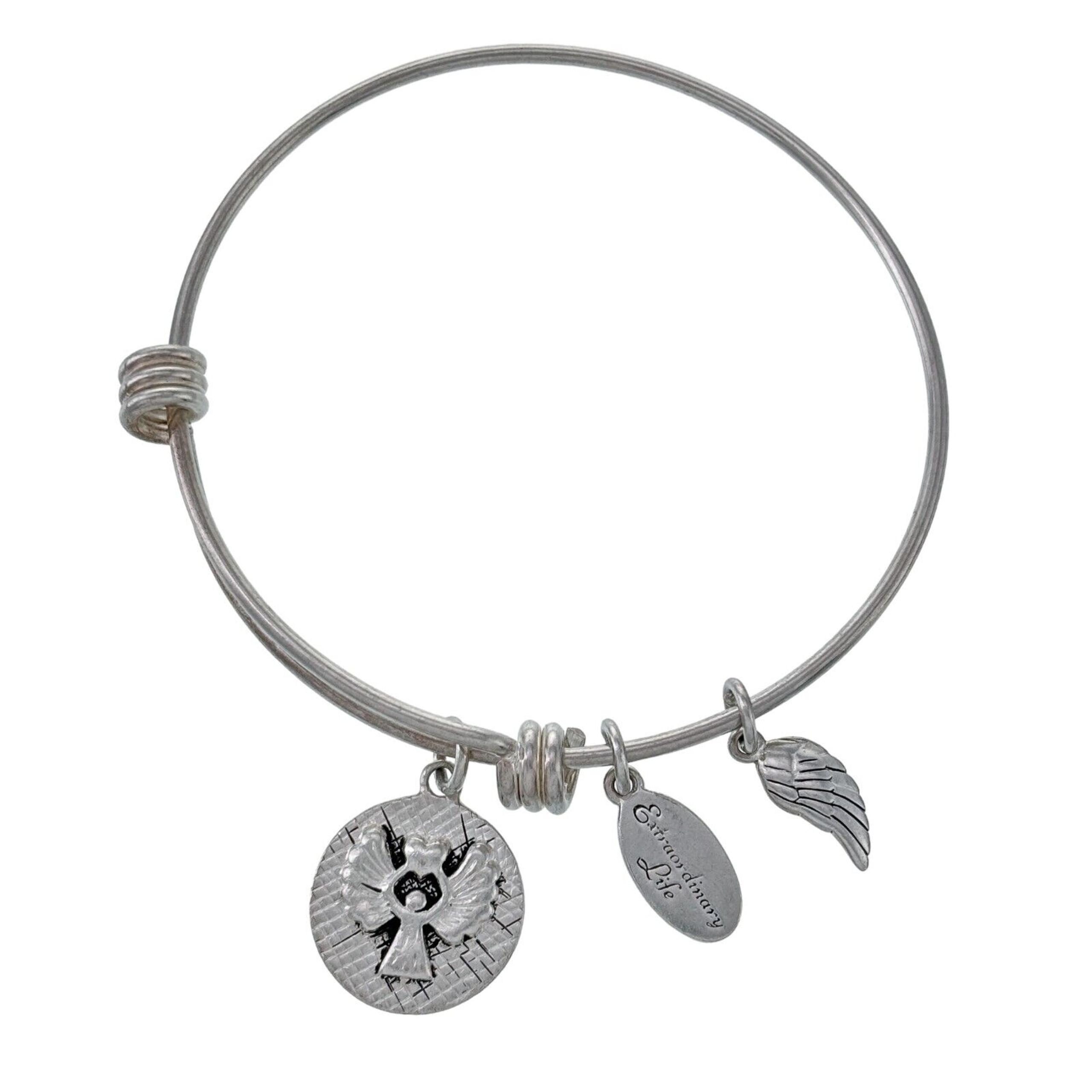 Footnotes Sterling Silver Extraordinary Life Angel Charm Slide Bracelet 7.25"