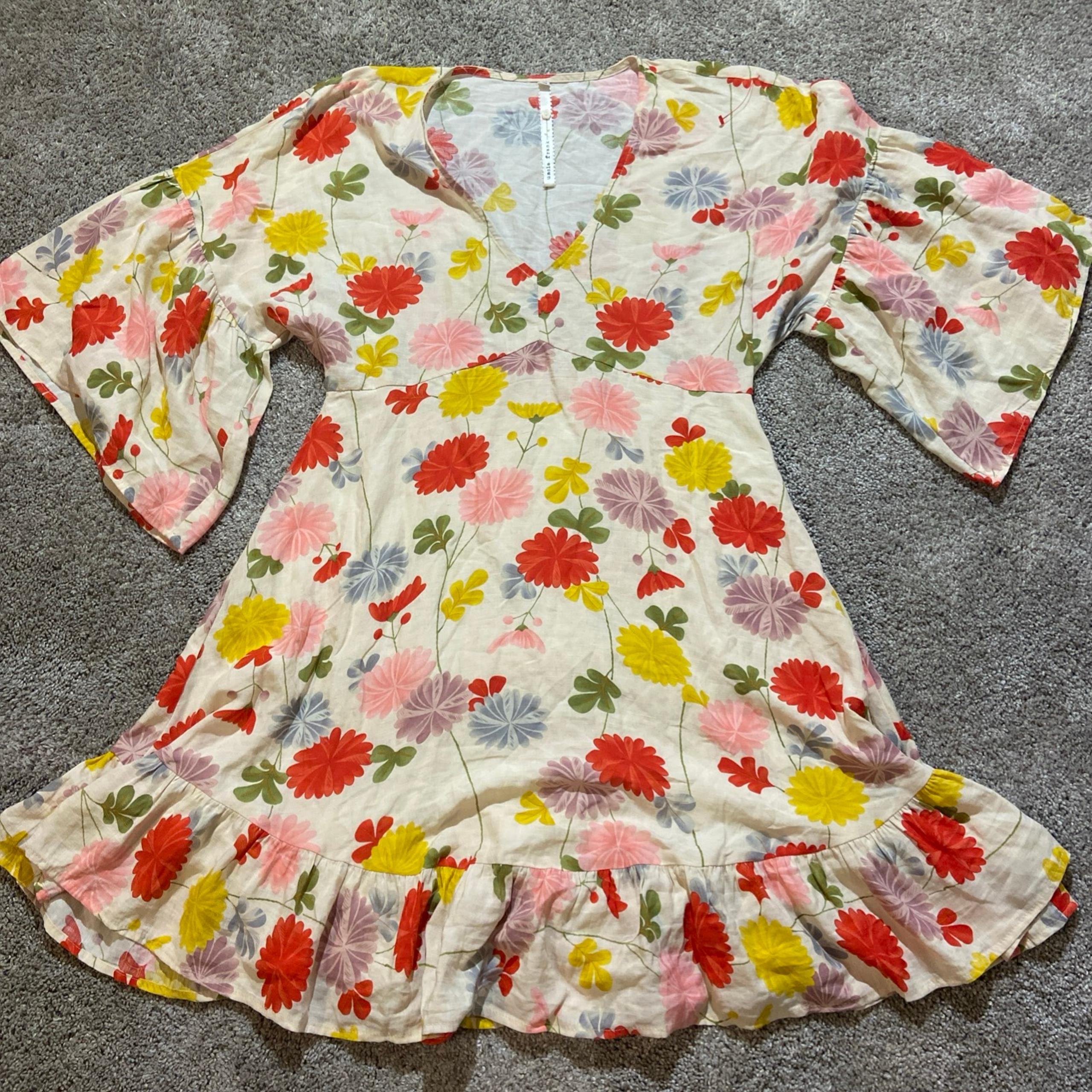 Uncle Frank Floral Dolman Sleeve Dress Linen Blend Size S