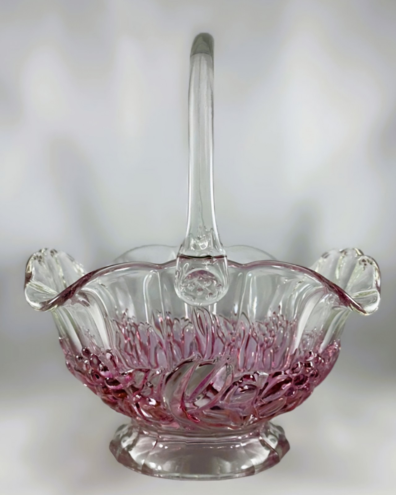 Vintage Indiana Glass Basket Rose Lustre Garland Banana Fruit No. 301 - Rare