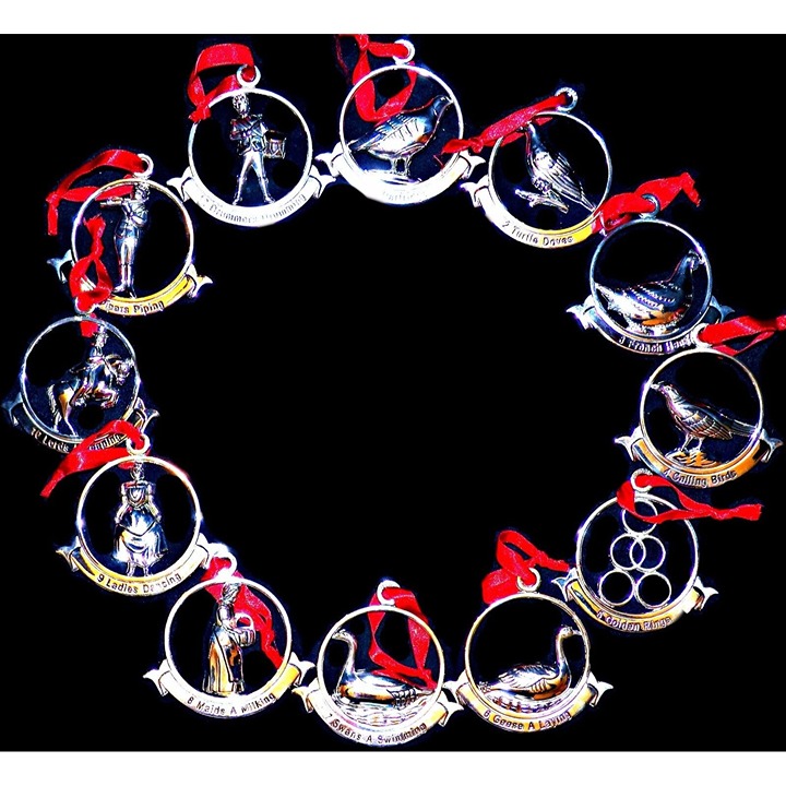 Retired Godinger Sterling Silver Plated Twelve 12 Days Of Christmas Ornaments