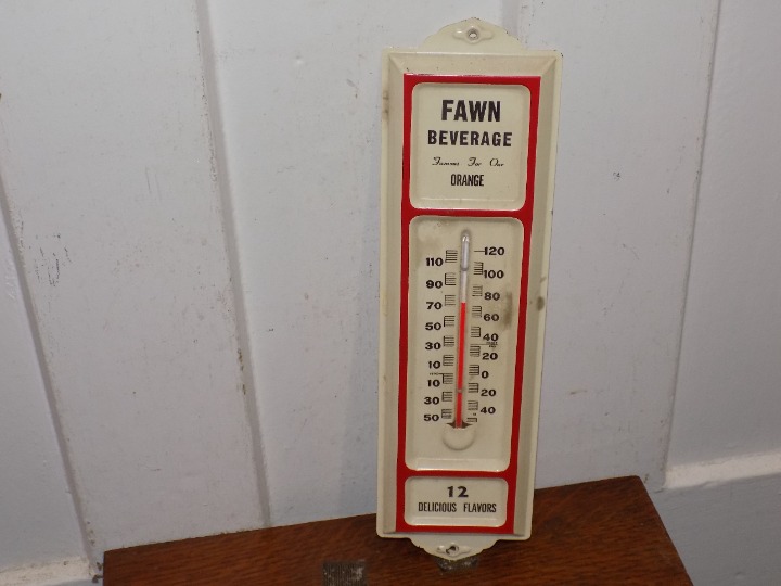 Vintage Fawn Beverages Metal Advertising Thermometer