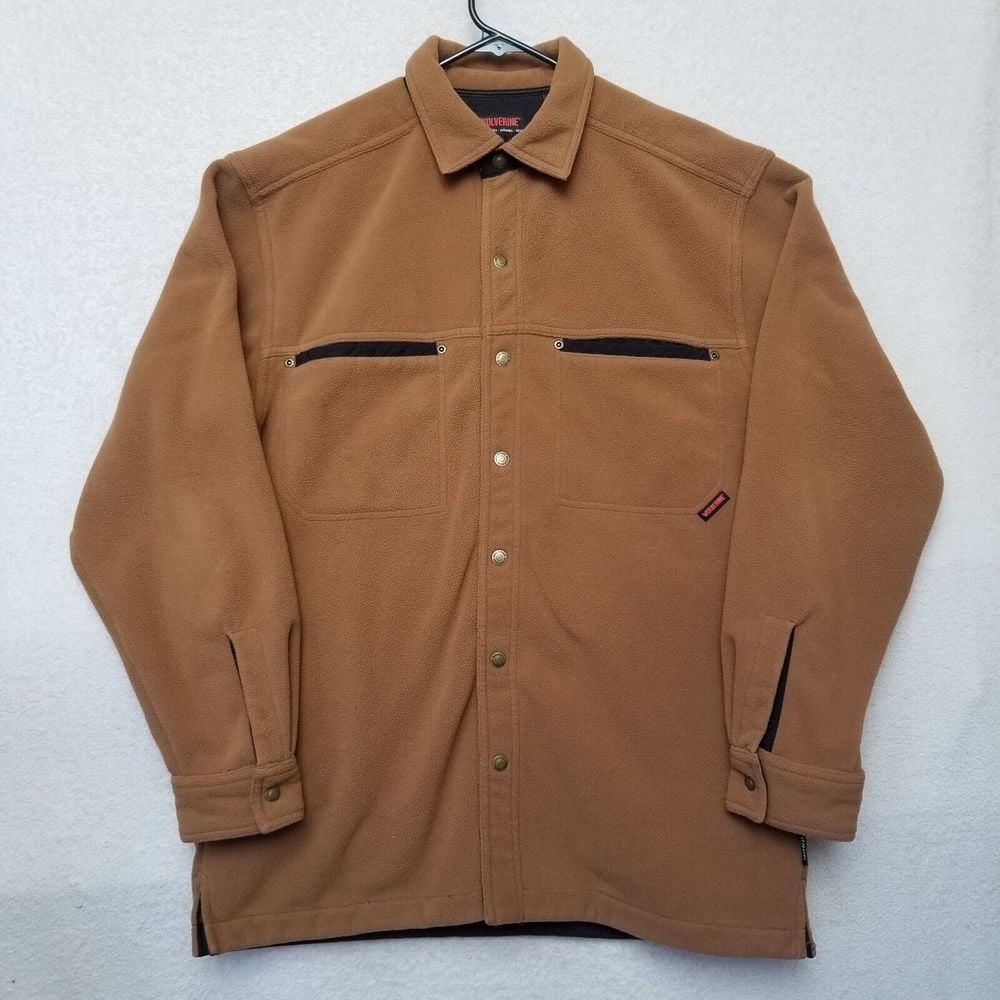 Wolverine Wind Pro work Brown Fleece Button coat jacket brown size M