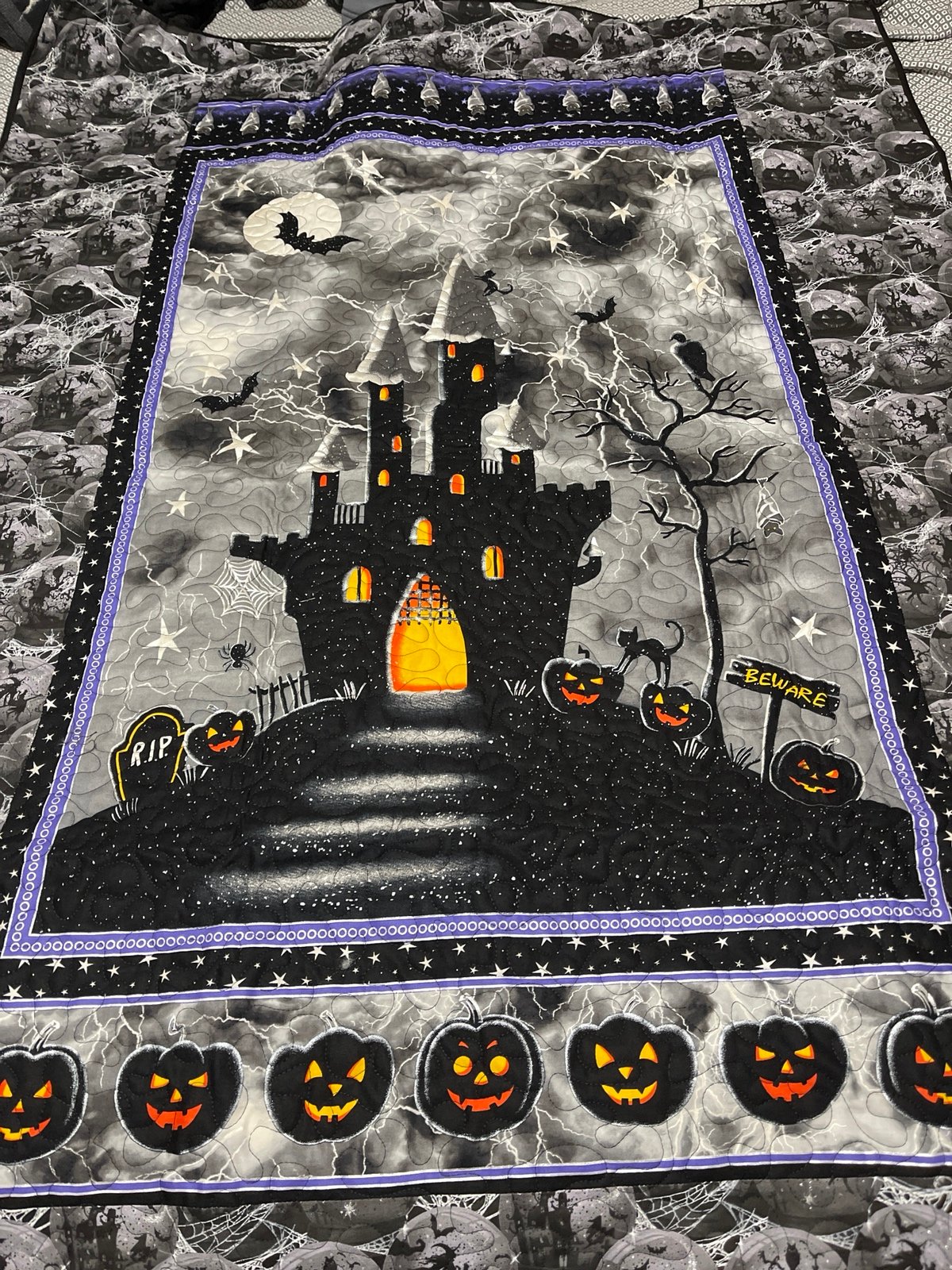 Halloween handmade lap blanket haunted house