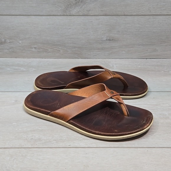 Olukai Men Kapua Thong Leather Sandals Flats shoes sz 8