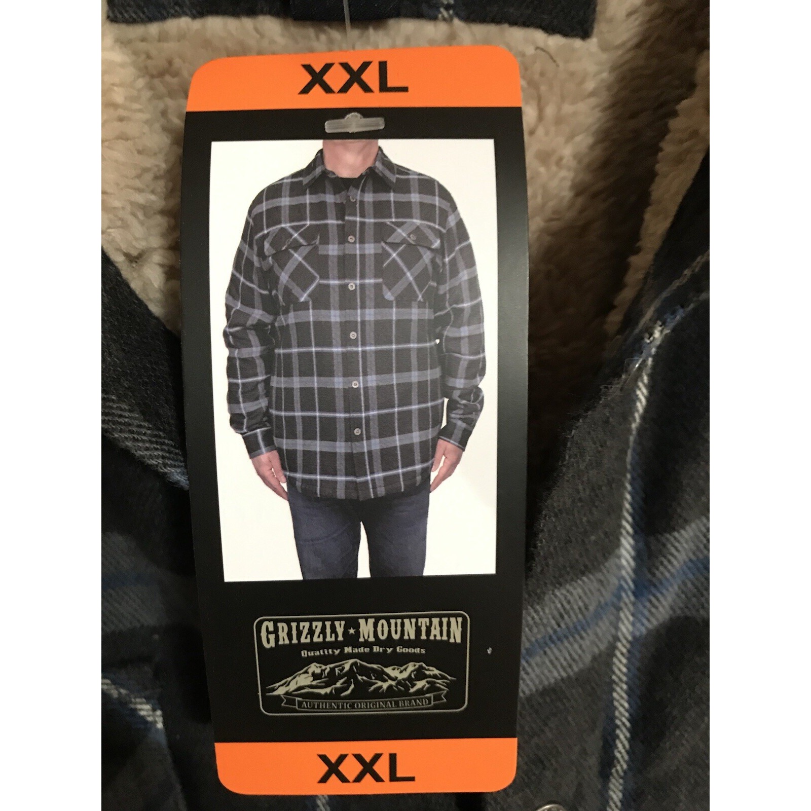 New Grizzly Mountain Men's Flannel Shirt Jacket XXL Blue Plaid Sherpa Lined