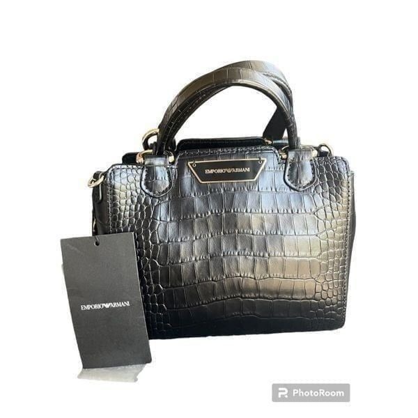 Emporio Armani Women Black Genuine Leather Bauletto S St. Cocco Lucido Top Handl