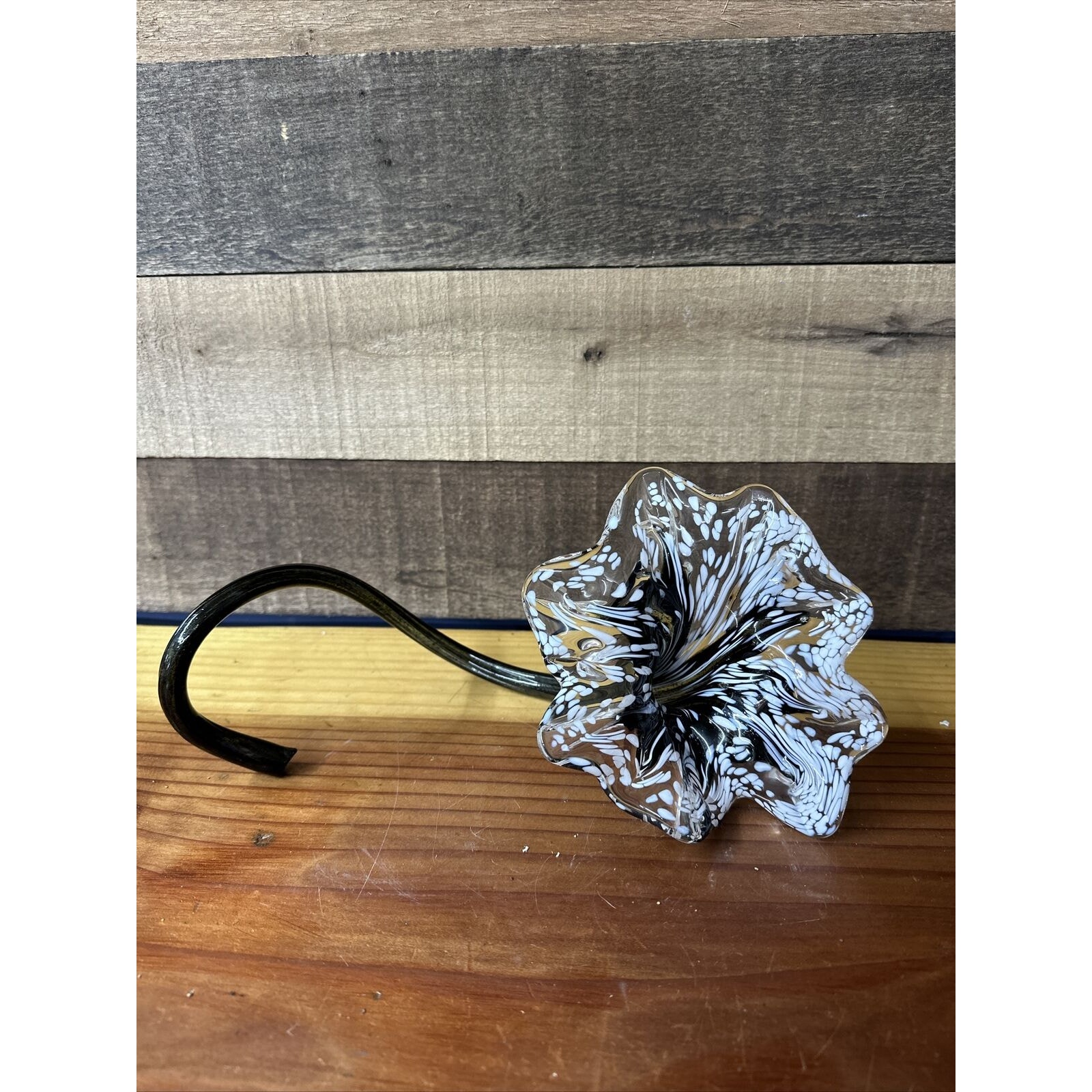 Art Glass Black White Flower 12” Long