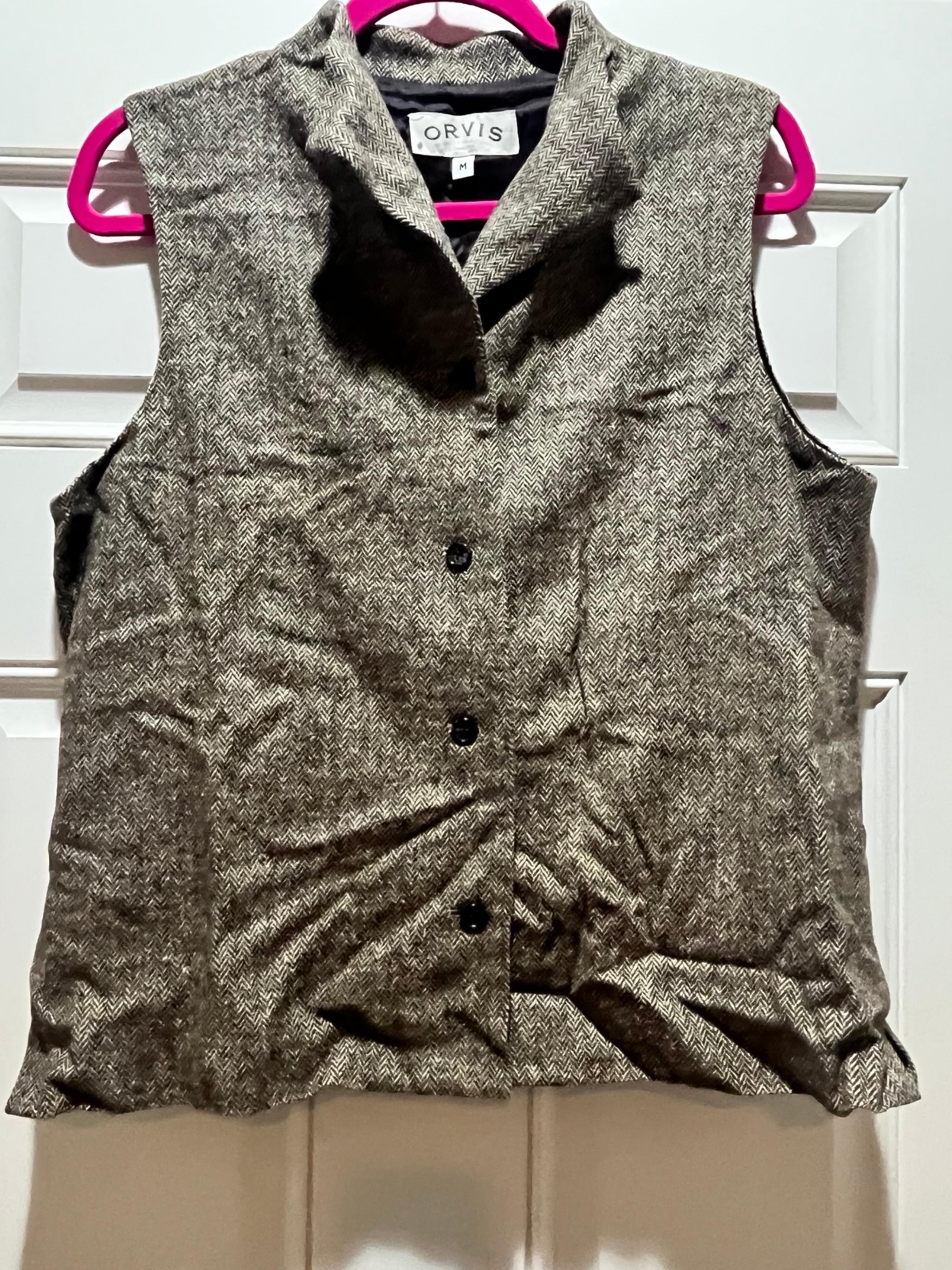 Men's Orvis  Tweed Wool Vest Size M Brown W/ Silk Lining Vintage