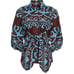 Alexis Bahia Puff Sleeve Tie Waist Printed Collared Blue Brown Linen Medium