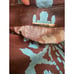 Alexis Bahia Puff Sleeve Tie Waist Printed Collared Blue Brown Linen Medium