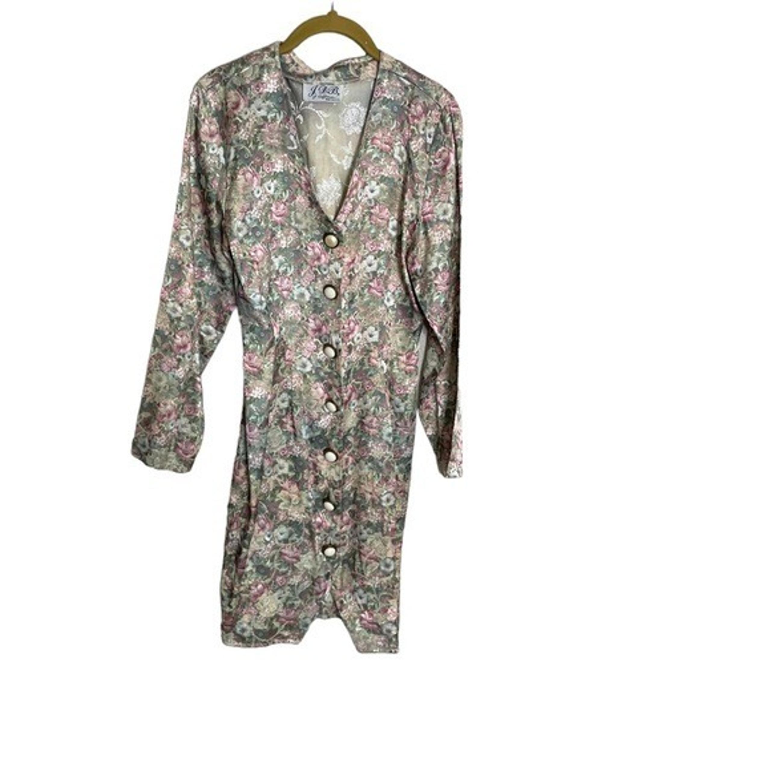 Vintage Floral Button Front V Neck Dress XS