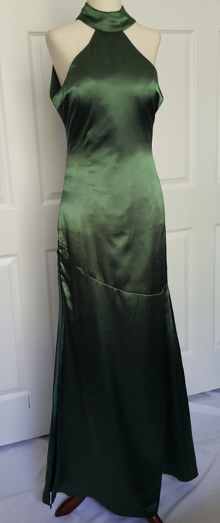 Wedding Dress Long Emerald Green Halter Formal Gown Satin