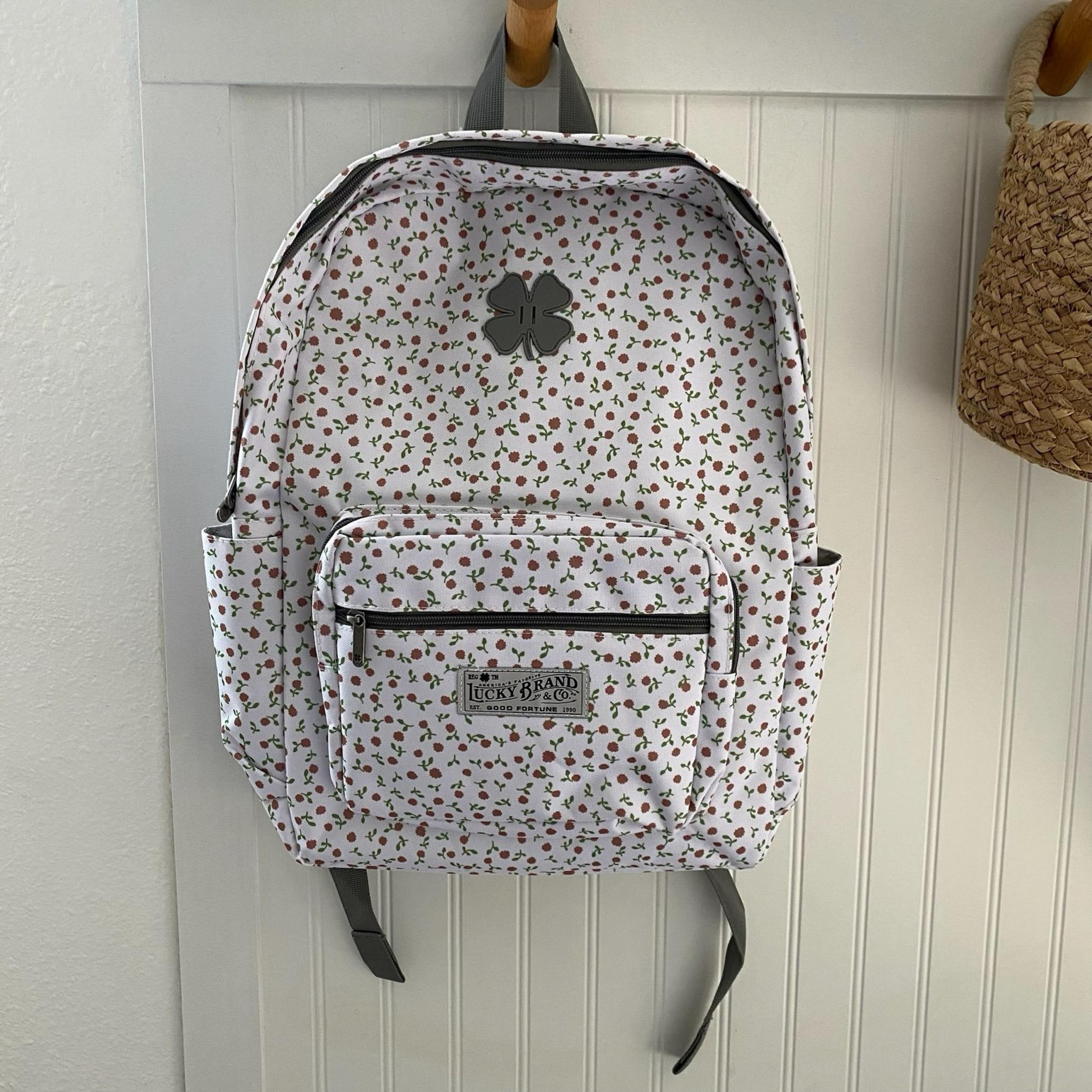 LUCKY BRAND Floral Print White Canvas Backpack Back To School Travel BAG NEW!