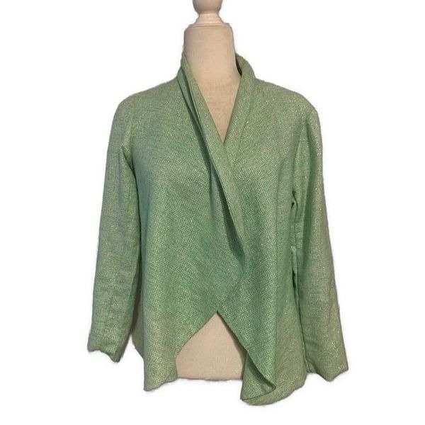 Brooke Rodd Los Angeles 100% Silk green White Silver Long Sleeve Blazer Jacket L