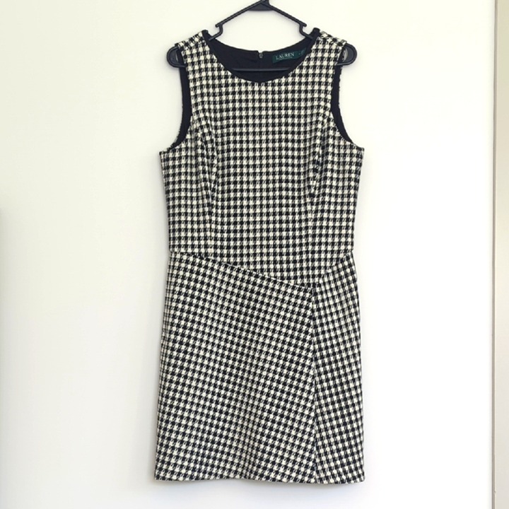 Lauren Ralph Lauren Classic Black and White Houndstooth Dress Size 14 Tulip Hem