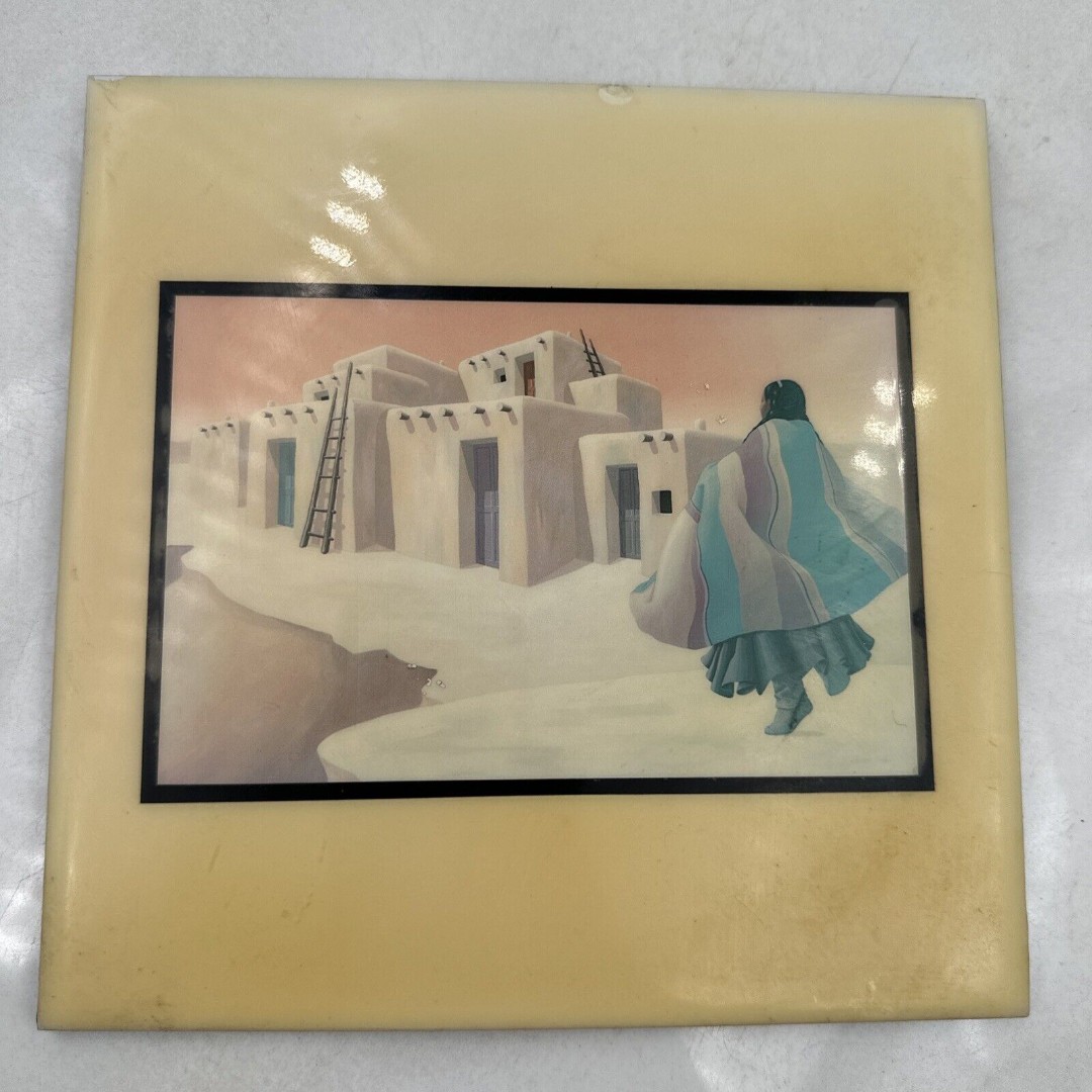 VTG Deborah Hiatt Ceramic Tile Spirit & Nature Southwest Pueblo Art #669 Signed