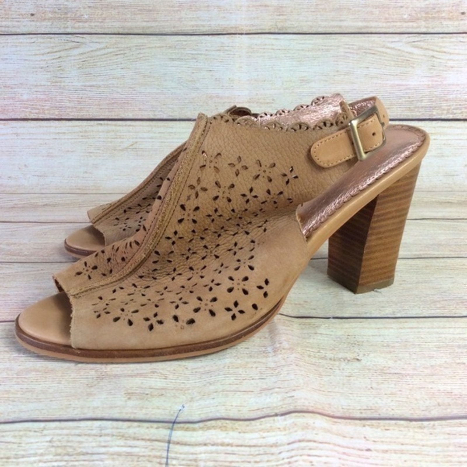 Anthropologie Miss Albright Ankle Boot Peep Toe Laser Cutout Brown Size 8