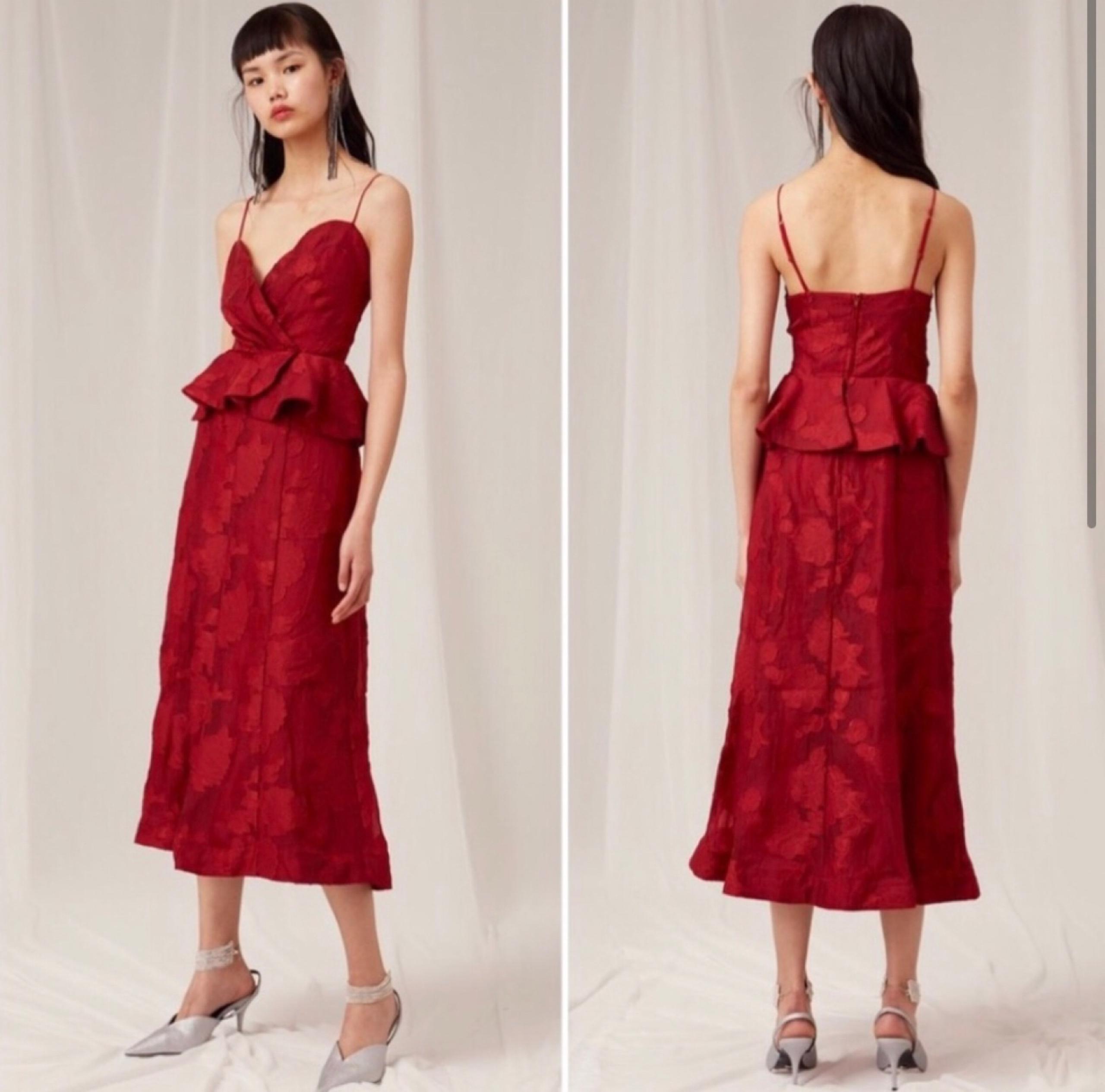 Keepsake the Label Offset Midi Dress in Rouge